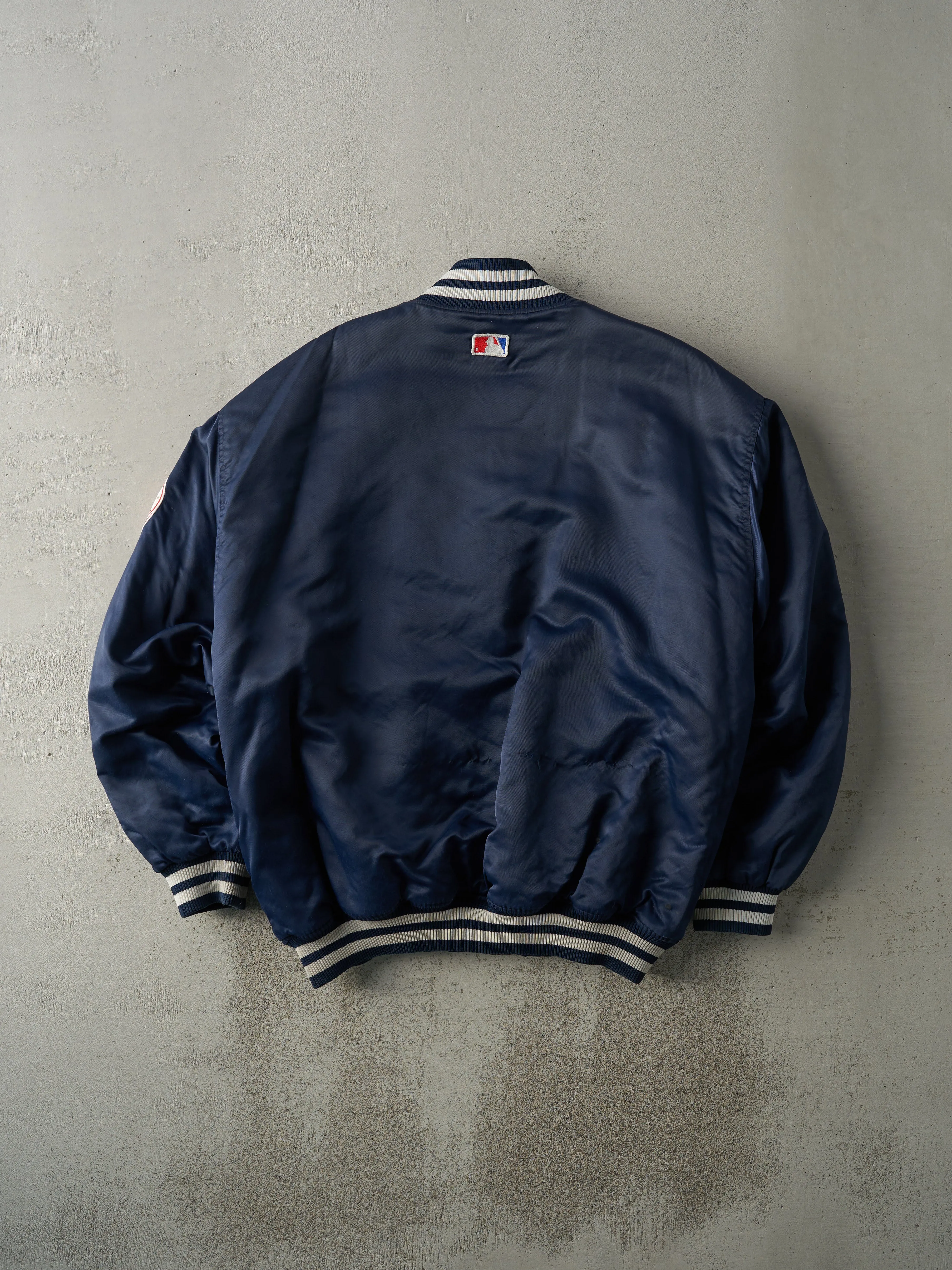 Vintage 90s Navy Blue Yankee Starter Satin Bomber Jacket (XXL) sold by Rebalance Vintage product image thumbnail 2