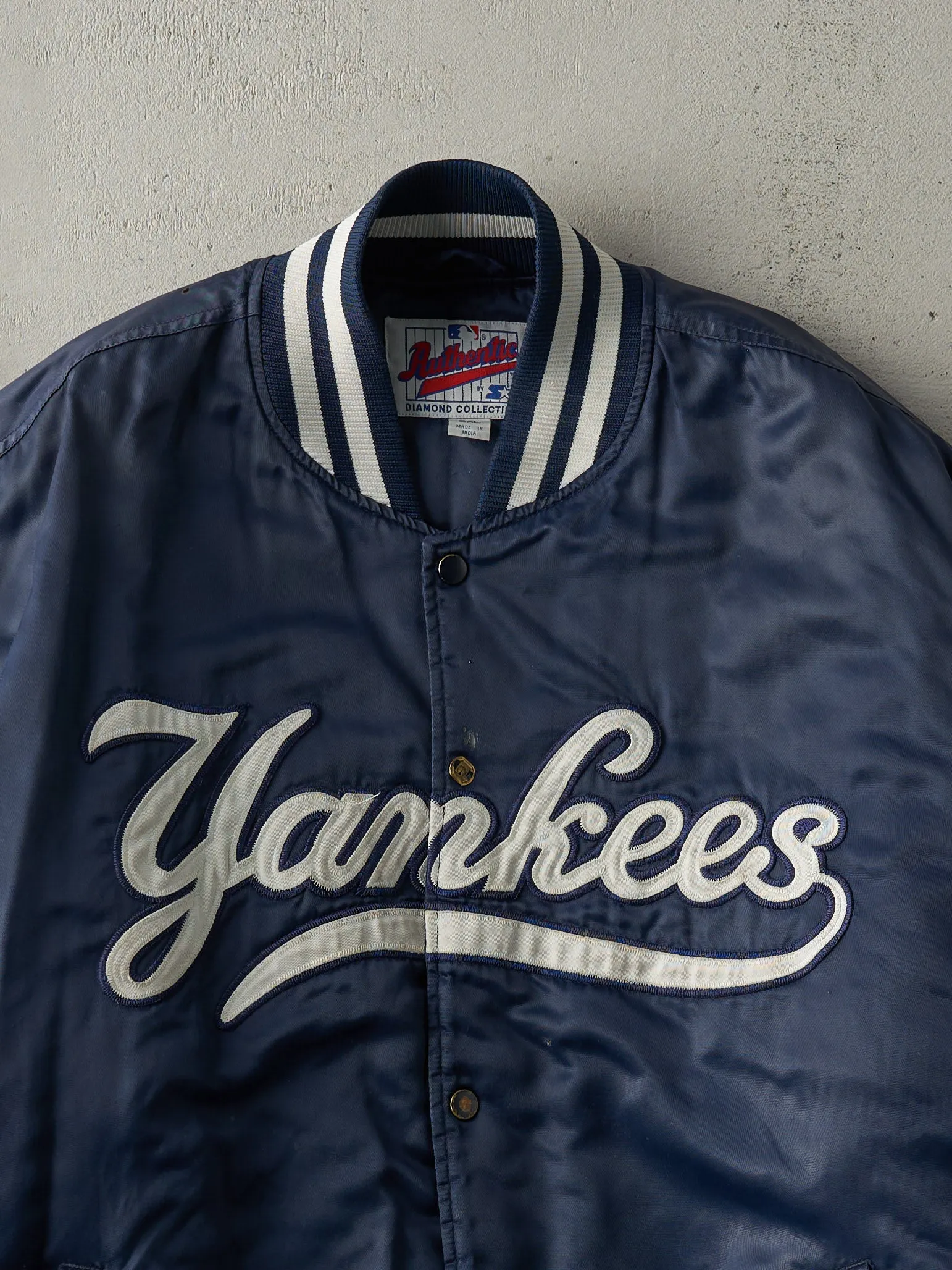 Vintage 90s Navy Blue Yankee Starter Satin Bomber Jacket (XXL) sold by Rebalance Vintage product image thumbnail 3