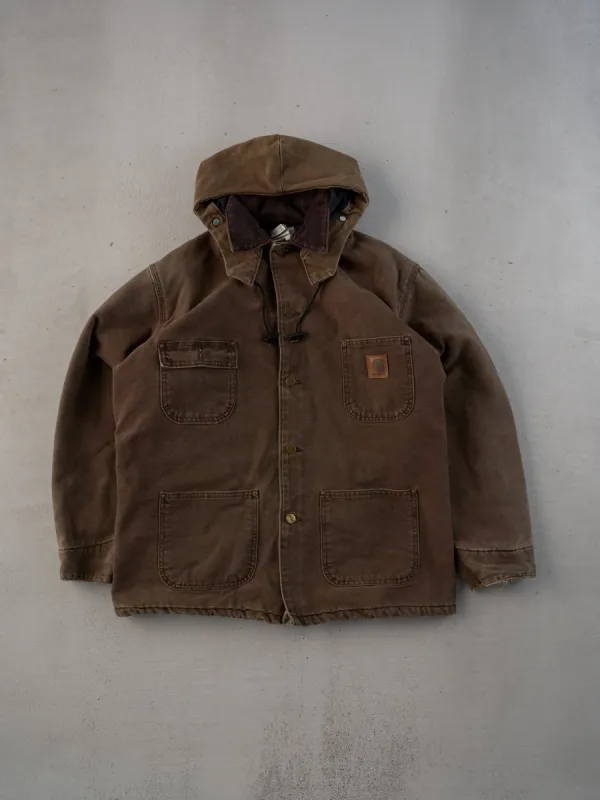 Vintage 90s Rare Brown Carhartt Workwear Utility Jacket With Hood (L) sold by Rebalance Vintage