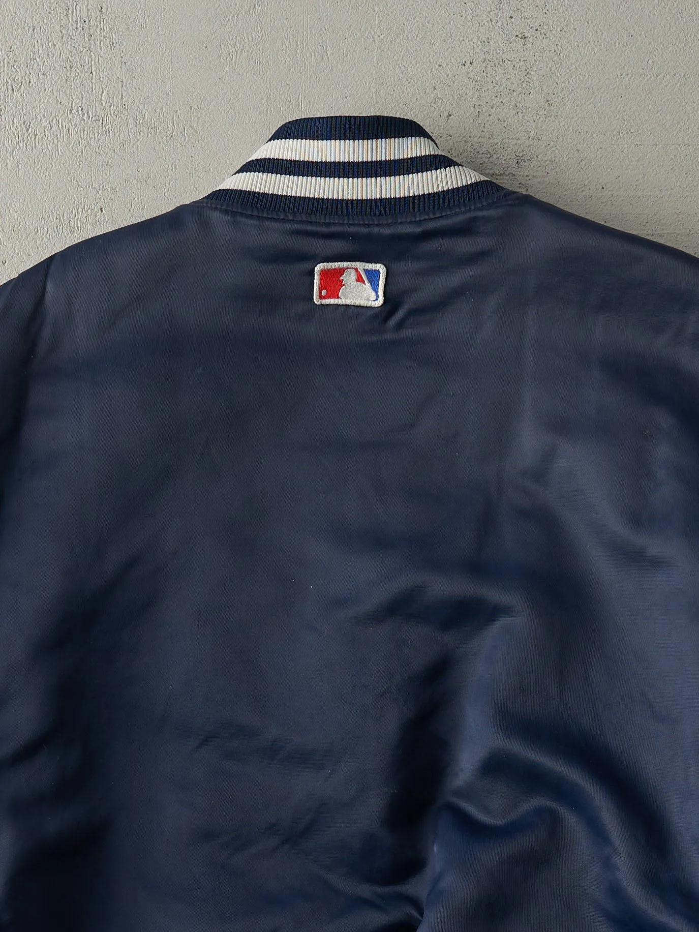 Vintage 90s Navy Blue Yankee Starter Satin Bomber Jacket (XXL) sold by Rebalance Vintage product image thumbnail 4