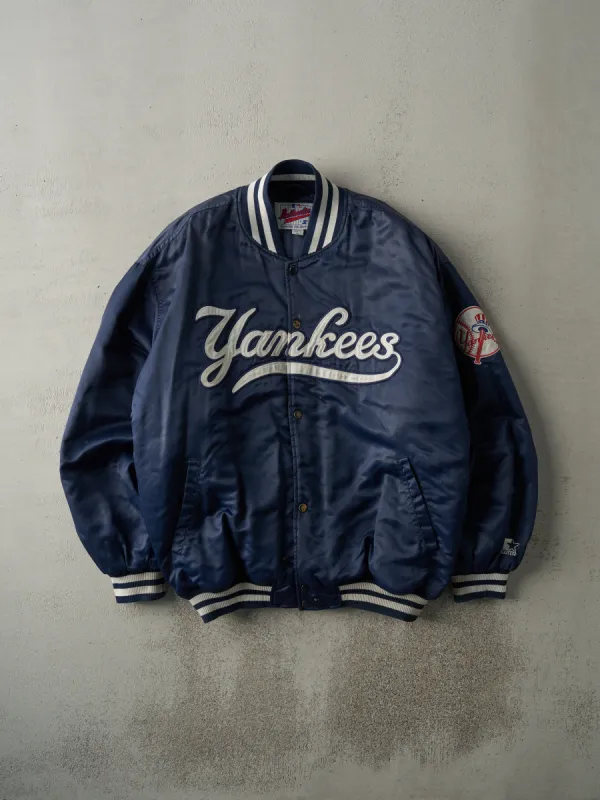 Vintage 90s Navy Blue Yankee Starter Satin Bomber Jacket (XXL) sold by Rebalance Vintage