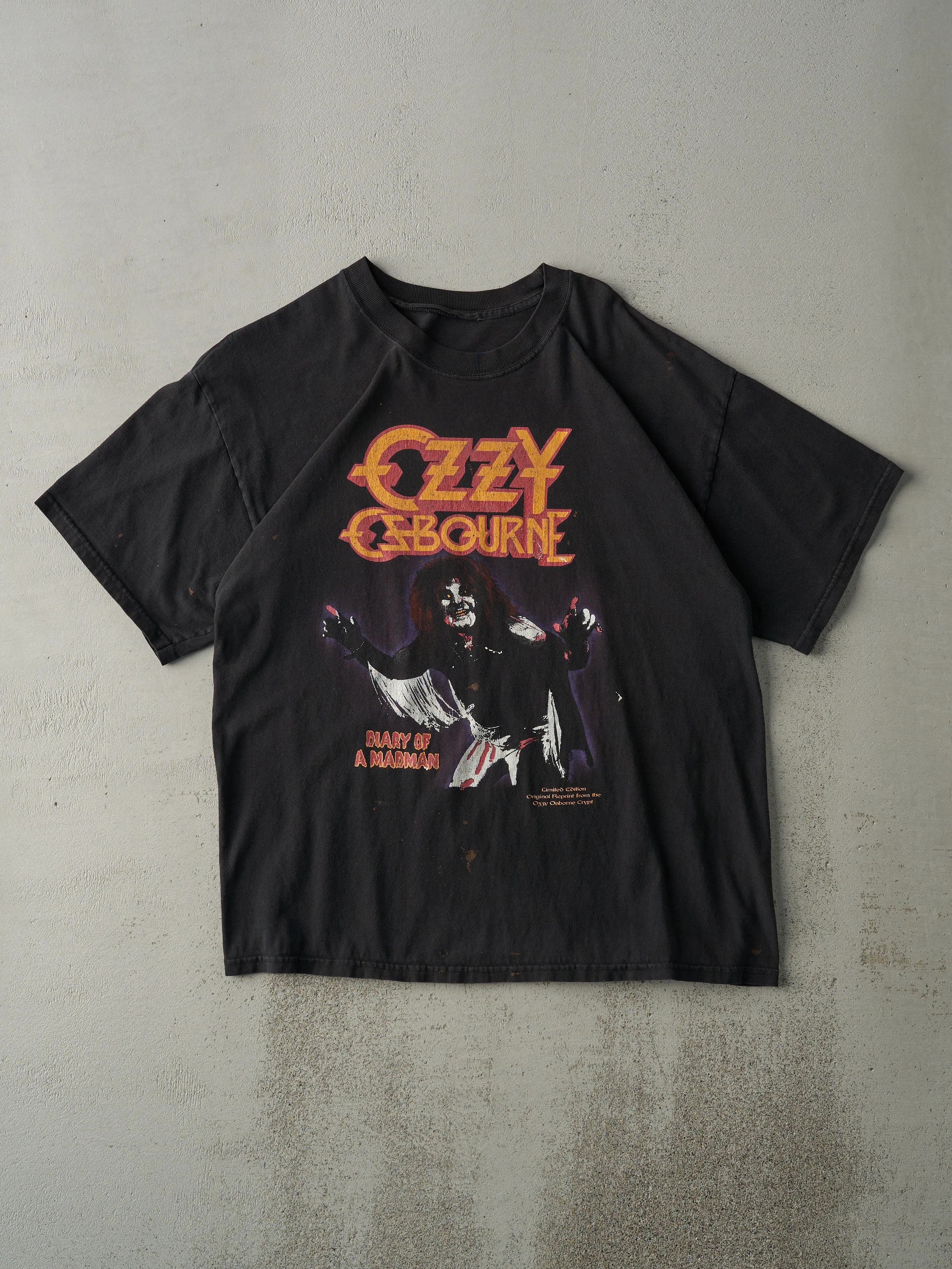 Vintage 90s Faded Black Ozzy Osbourne "Diary Of A Madman" Tee (L) sold by Rebalance Vintage