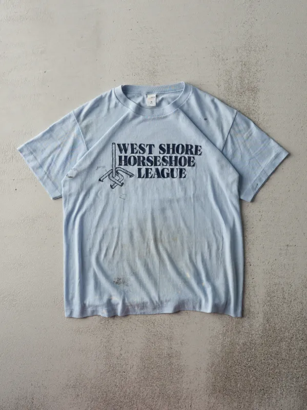 Vintage 70s Blue West Shore Horseshoe League Single Stitch Tee (S) sold by Rebalance Vintage