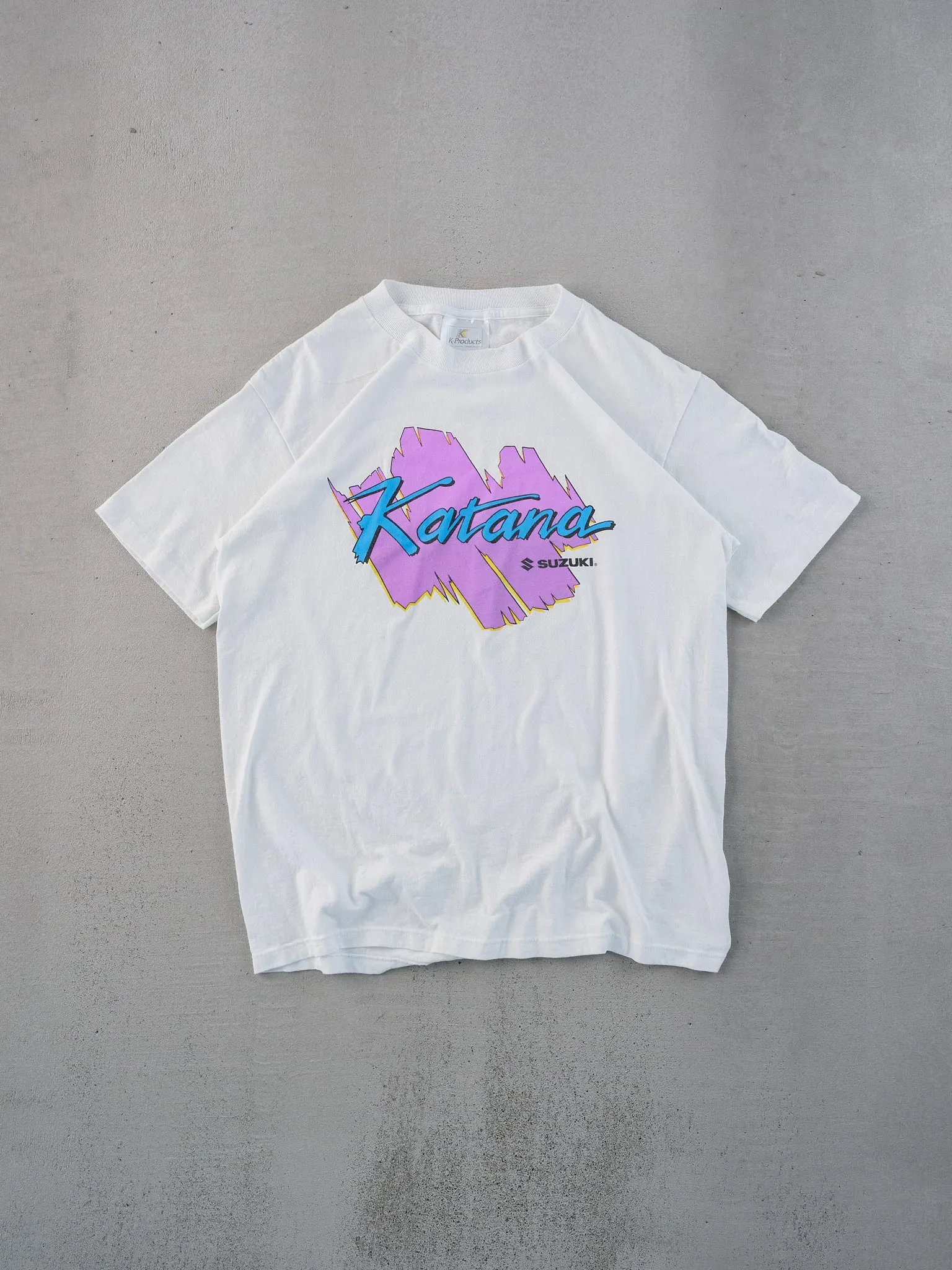 Vintage 90s White Single Stitched Katana Suzuki Graphic Tee (M) sold by Rebalance Vintage