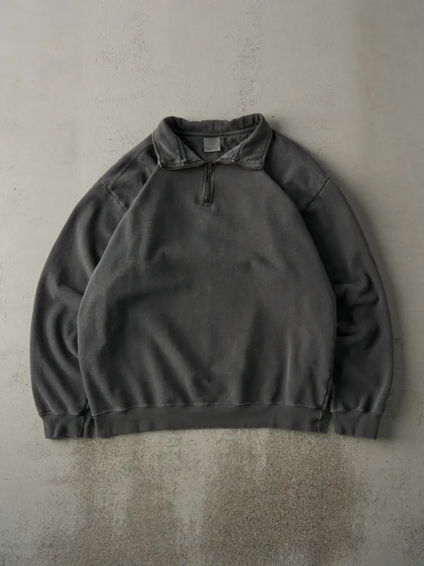 Vintage Y2K Washed Charcoal Grey Quarter Zip Sweatshirt (L/XL) sold by Rebalance Vintage