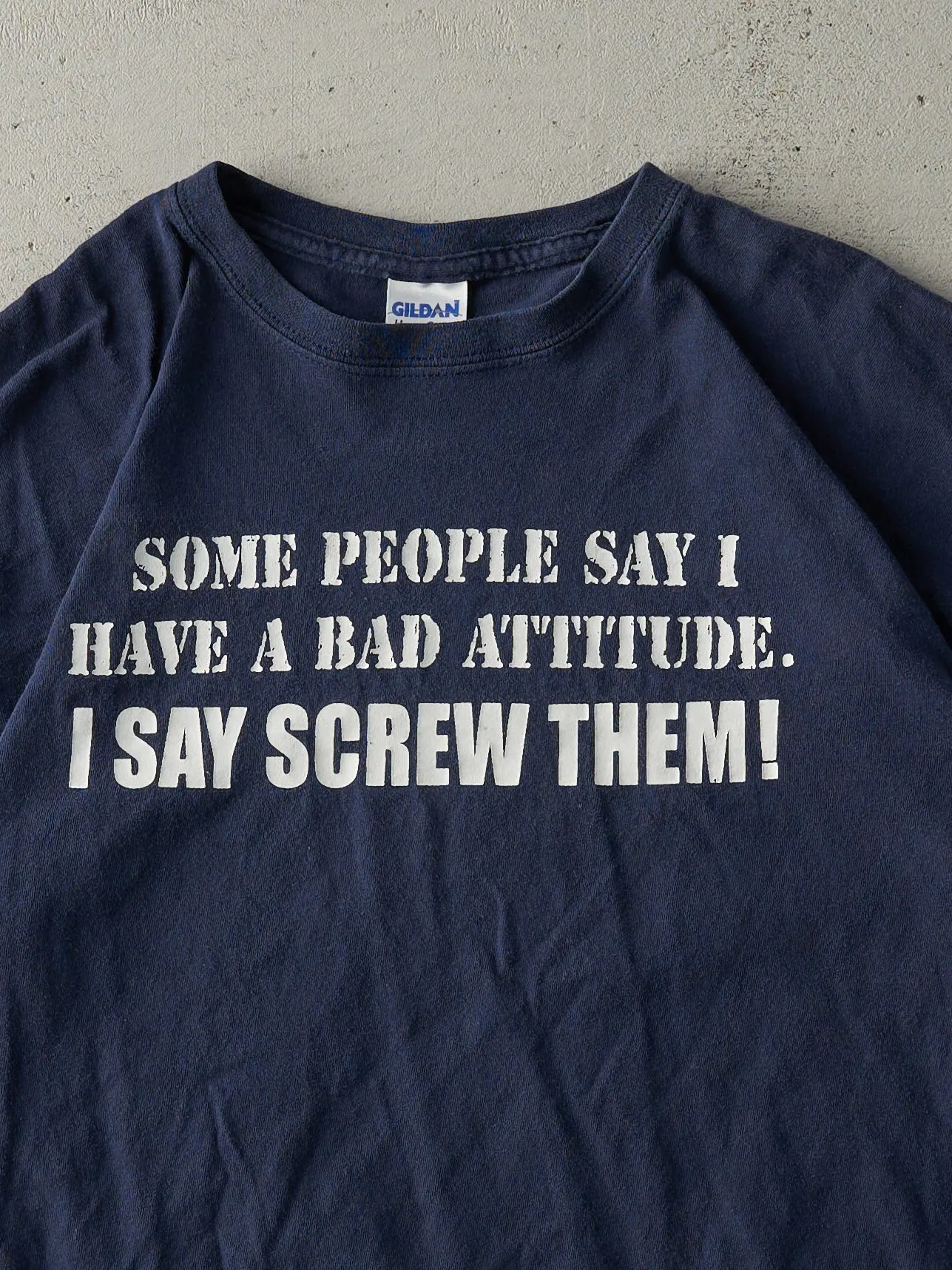 Vintage Y2K Navy Blue Bad Attitude Tee (M) sold by Rebalance Vintage product image thumbnail 2
