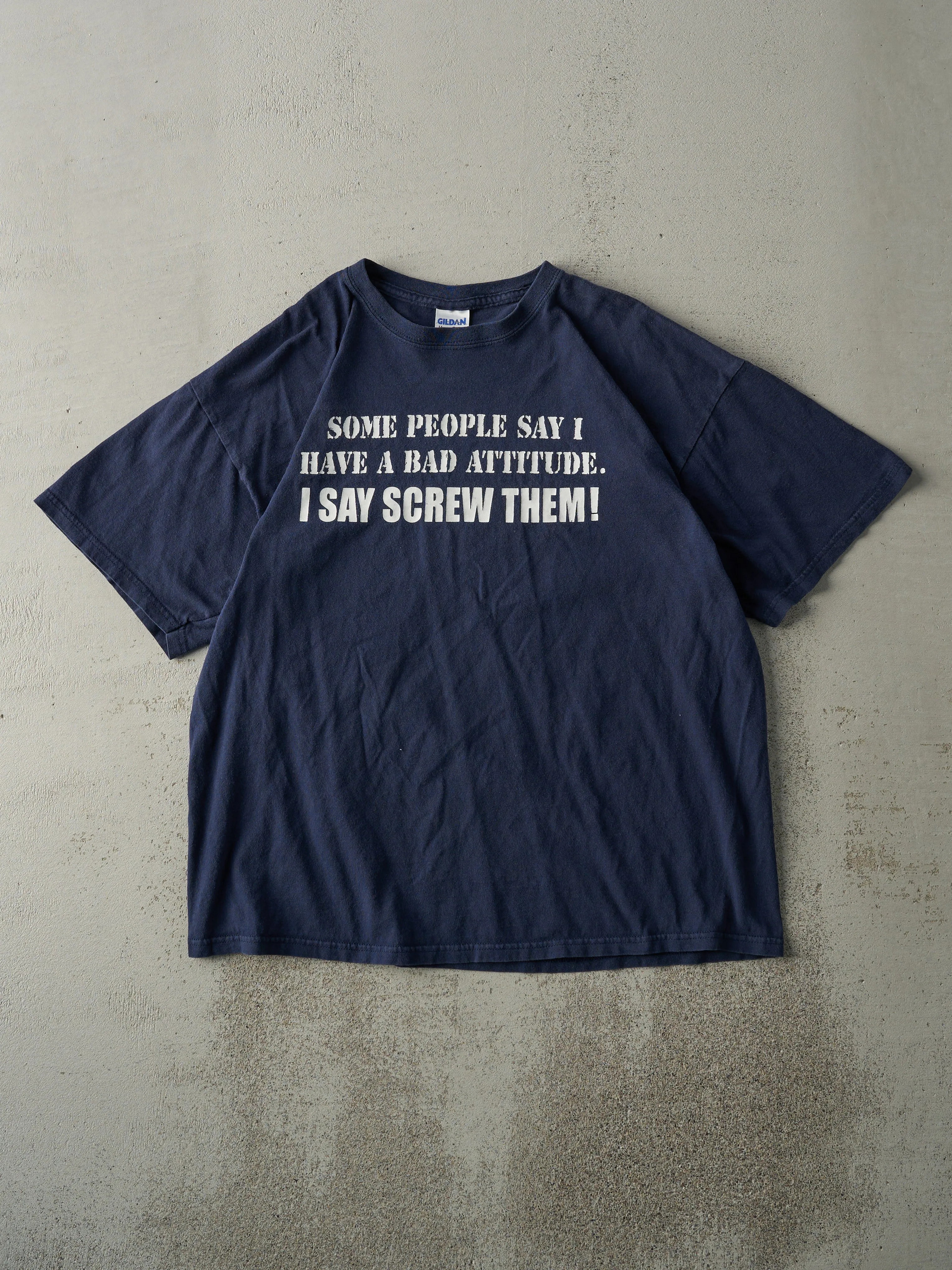 Vintage Y2K Navy Blue Bad Attitude Tee (M) sold by Rebalance Vintage