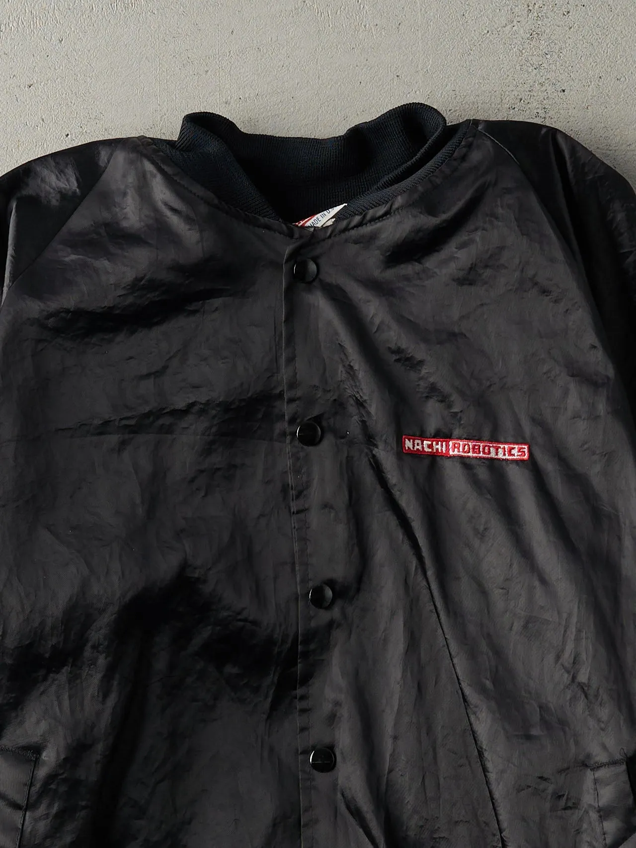 Vintage 90s Black Nachi Robotics Satin Bomber Jacket (L) sold by Rebalance Vintage product image thumbnail 3