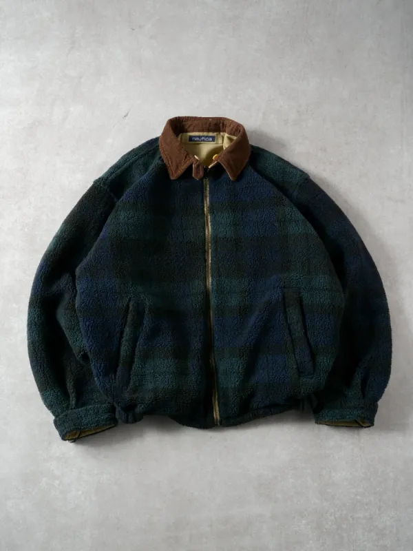 Vintage 90s Green Nautica Plaid Fleece Reversible Collared Jacket (XXL) sold by Rebalance Vintage