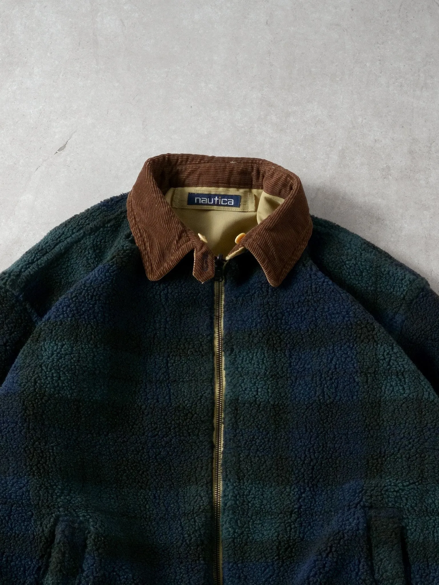 Vintage 90s Green Nautica Plaid Fleece Reversible Collared Jacket (XXL) sold by Rebalance Vintage product image thumbnail 3