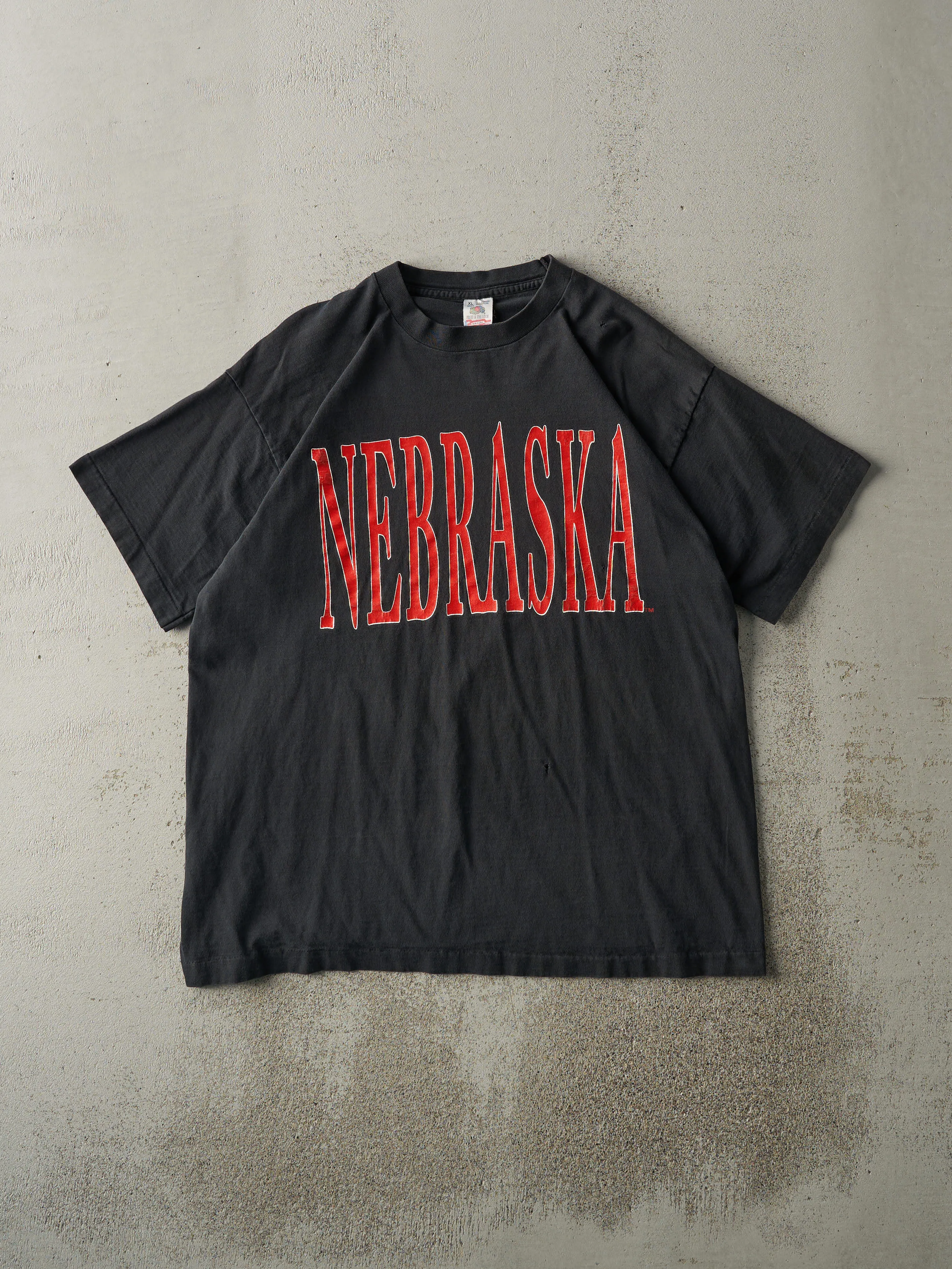 Vintage 90s Black Nebraska University Single Stitch Tee (L) sold by Rebalance Vintage