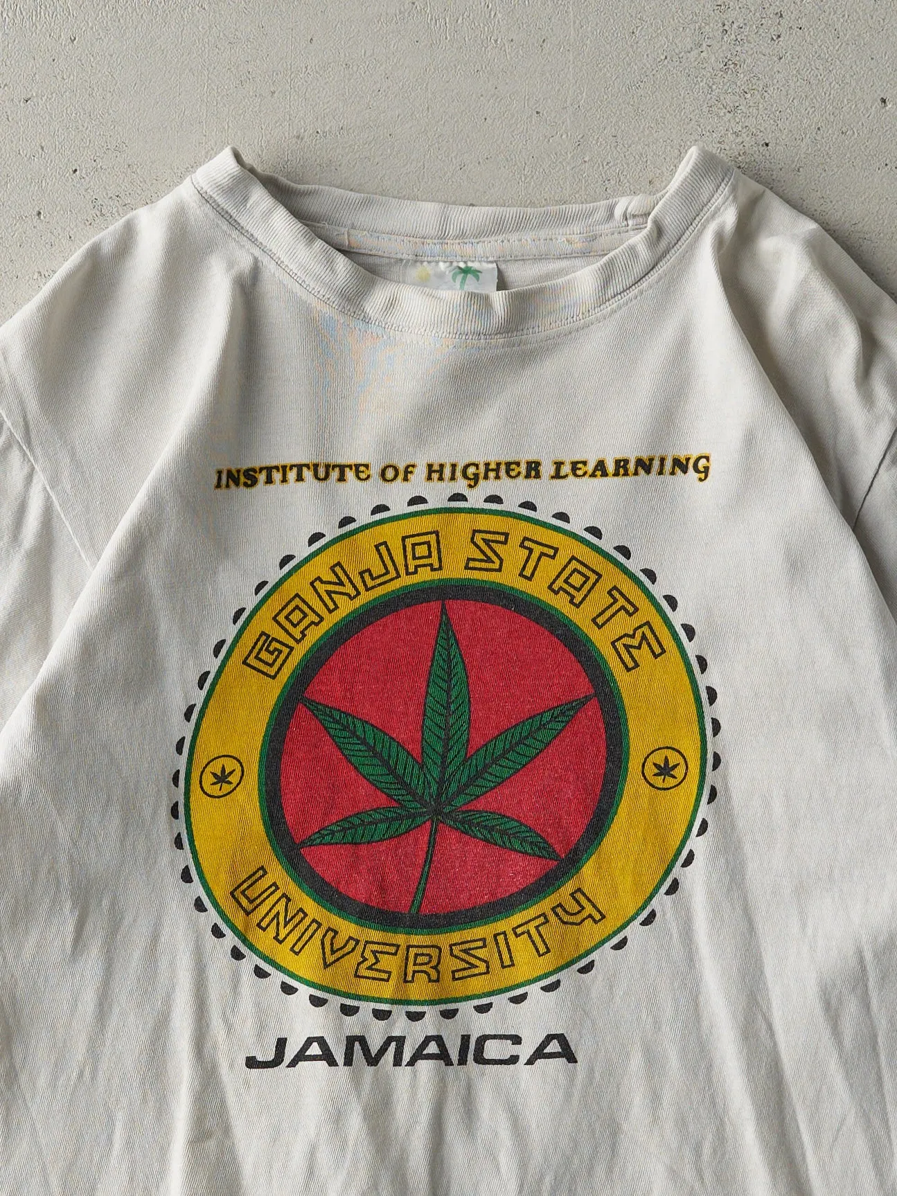 Vintage 90s White Ganja State University Jamaica Parody Tee (S) sold by Rebalance Vintage product image thumbnail 2