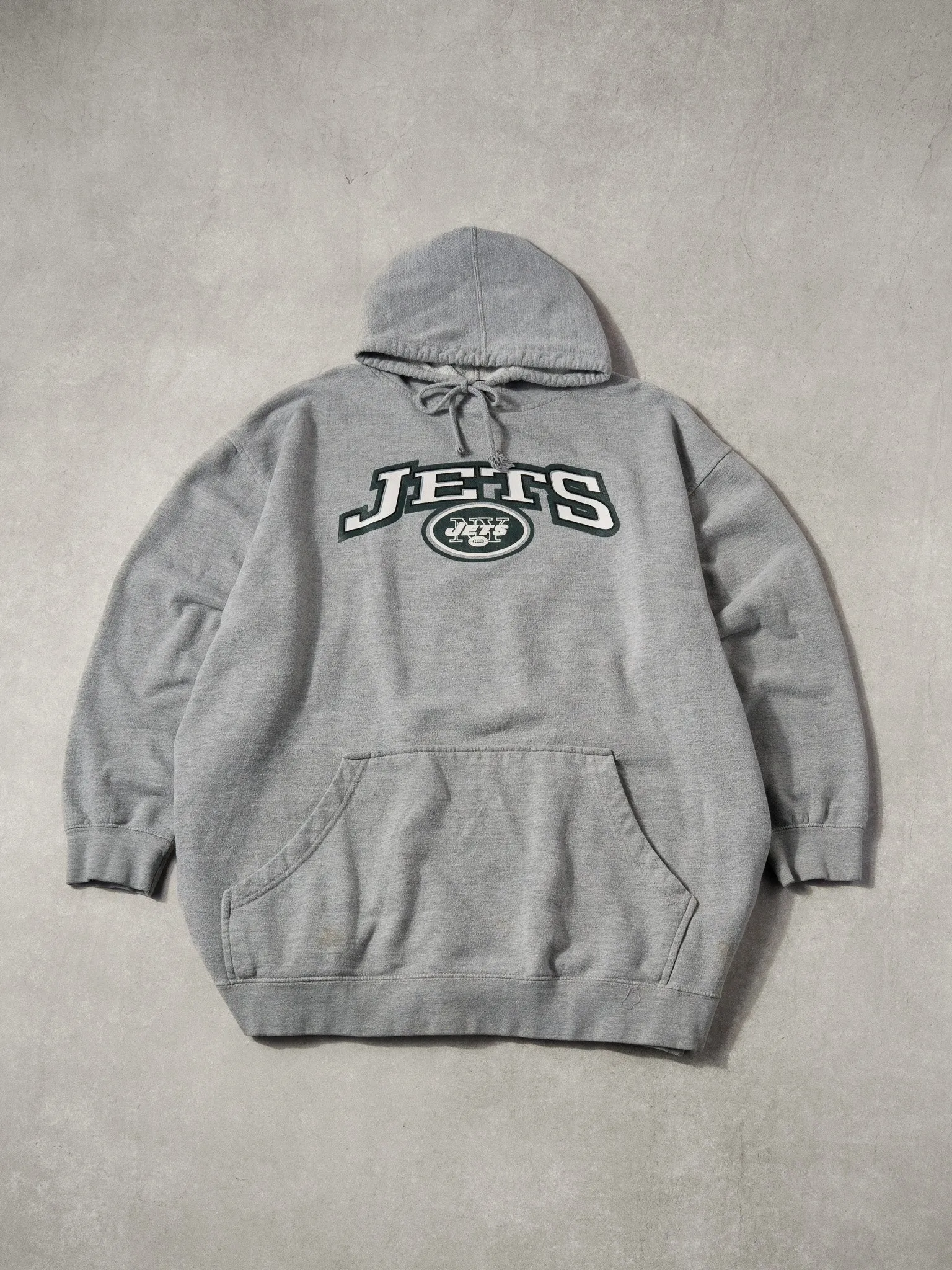 Vintage 90s Grey and Green New York Jets NFL Hoodie (XXL) sold by Rebalance Vintage