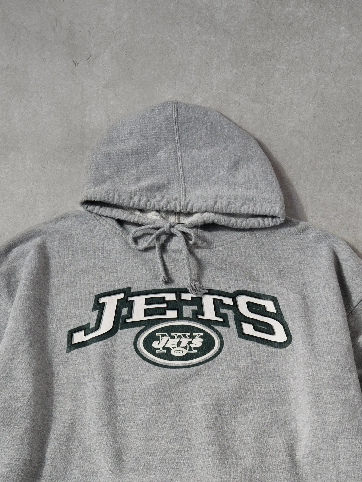Vintage 90s Grey and Green New York Jets NFL Hoodie (XXL) sold by Rebalance Vintage product image thumbnail 2