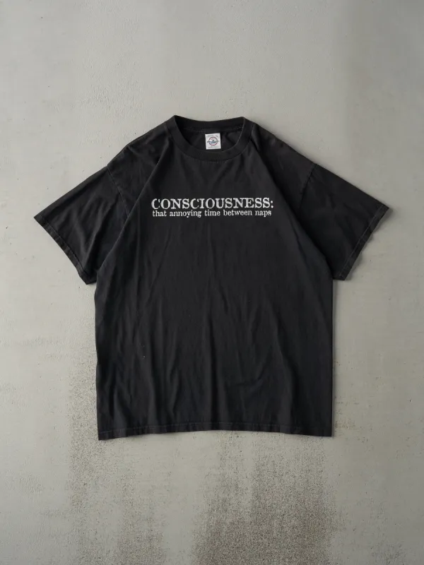 Vintage Y2K Black "Consciousness" Tee (M) sold by Rebalance Vintage