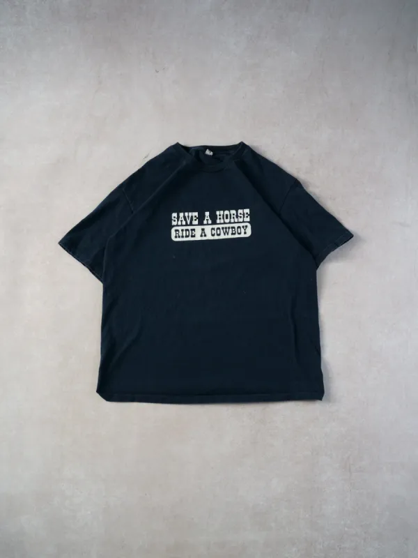 Vintage 90s Navy Blue "Save A Horse, Ride A Cowboy" Tee (M) sold by Rebalance Vintage