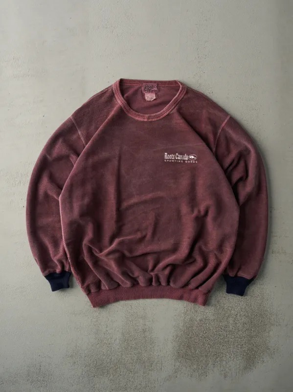 Vintage 90s Burgundy Roots Canada Inside Out Crewneck (L) sold by Rebalance Vintage