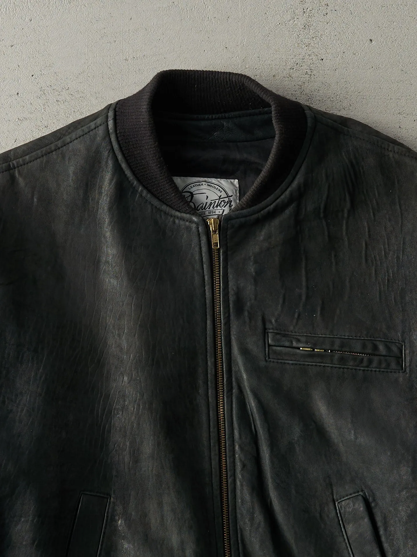 Vintage 80s Black Bainton Leather Bomber Jacket (M) sold by Rebalance Vintage product image thumbnail 3
