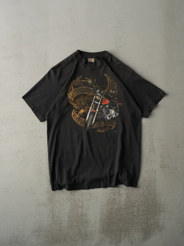 Vintage 89' Faded Black Columbus, OH Harley Davidson 3D Emblem Single Stitch Tee (M) sold by Rebalance Vintage