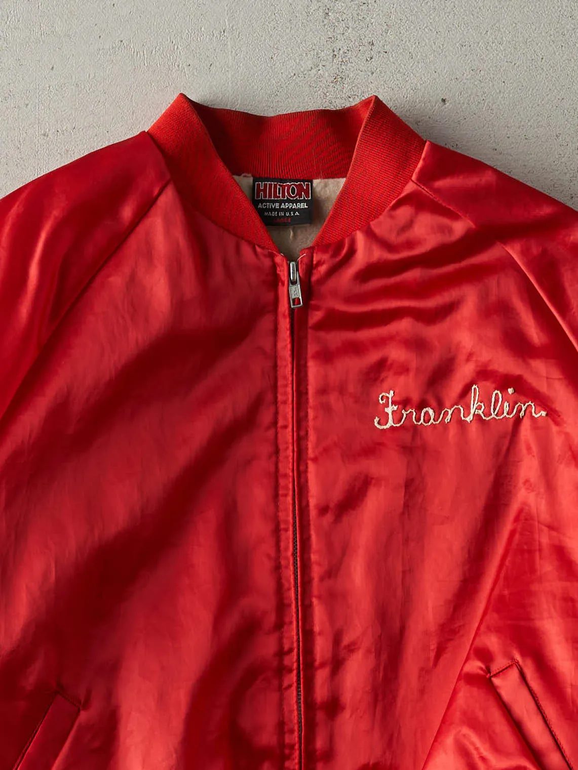 Vintage 70s Red Sunday Mixers Chain Stitched Nylon Bomber Jacket (M) sold by Rebalance Vintage product image thumbnail 3