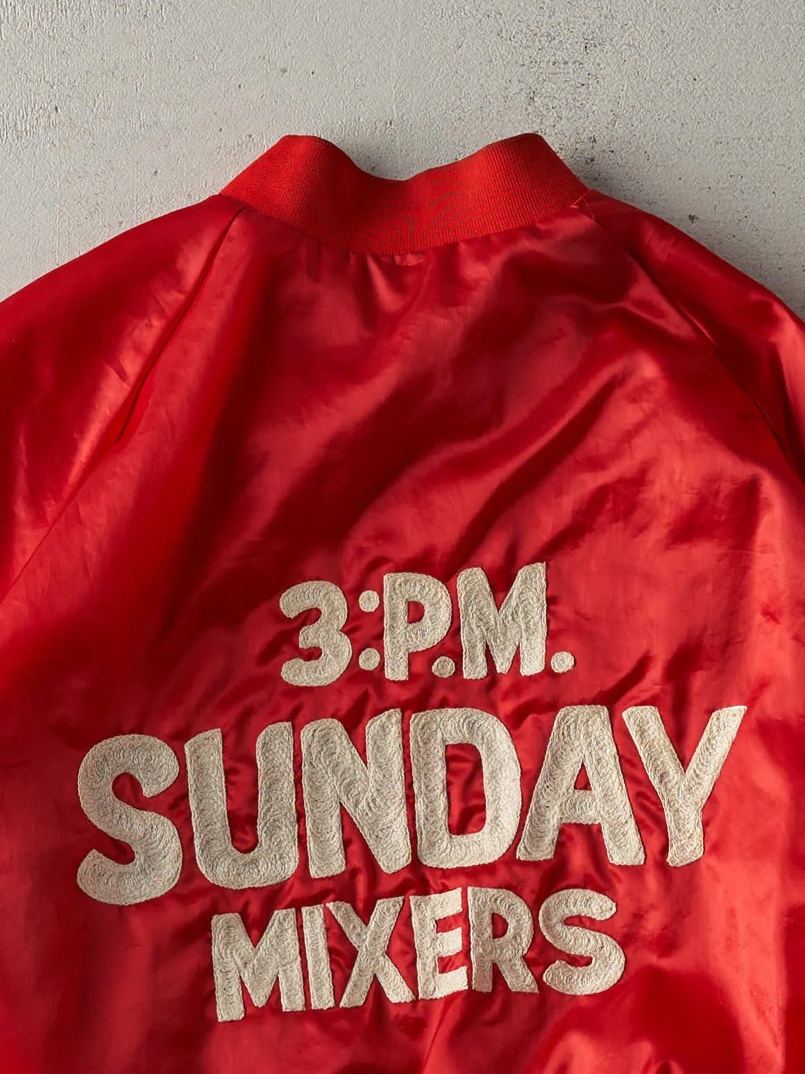 Vintage 70s Red Sunday Mixers Chain Stitched Nylon Bomber Jacket (M) sold by Rebalance Vintage product image thumbnail 4