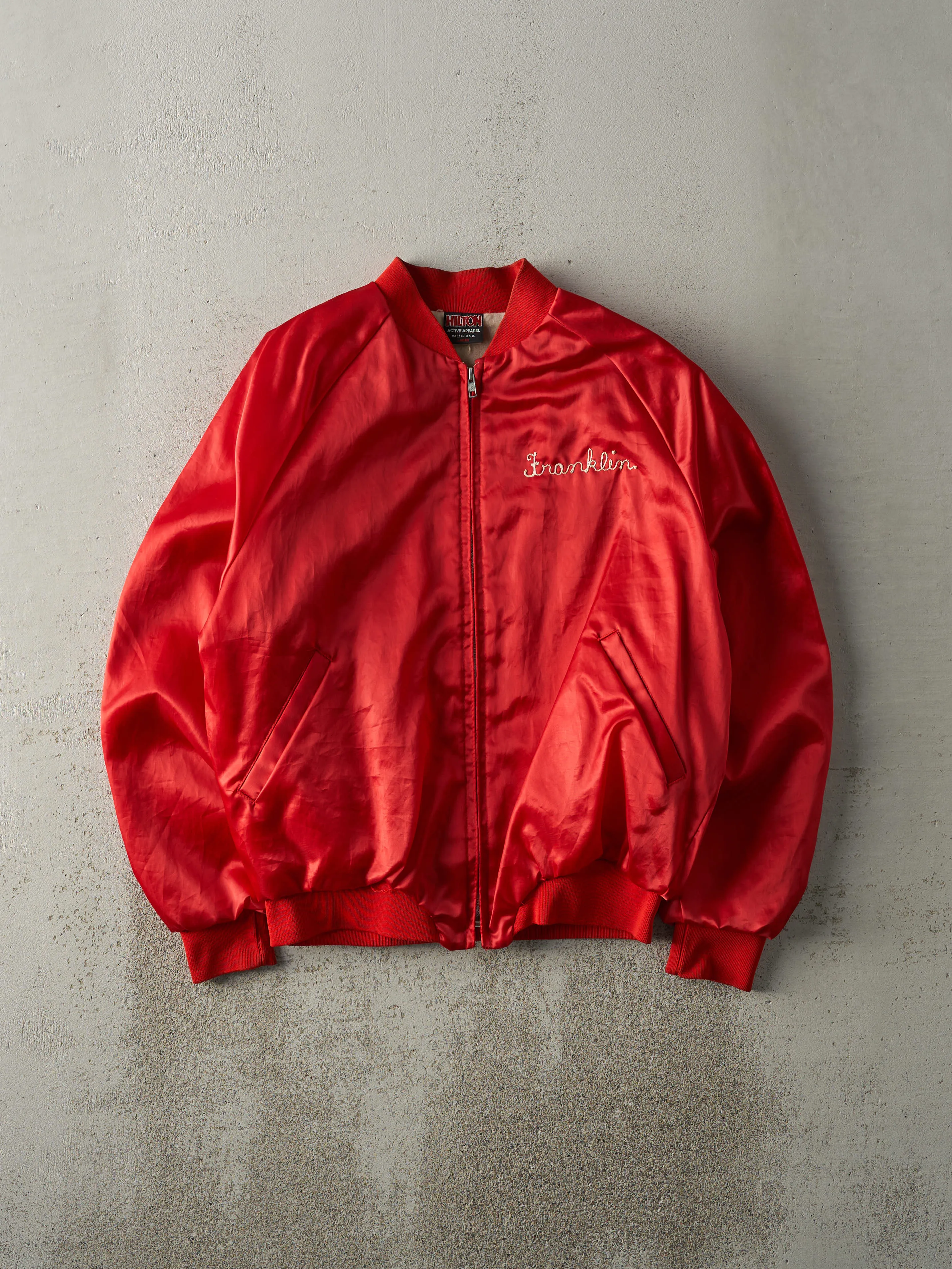 Vintage 70s Red Sunday Mixers Chain Stitched Nylon Bomber Jacket (M) sold by Rebalance Vintage product image thumbnail 2