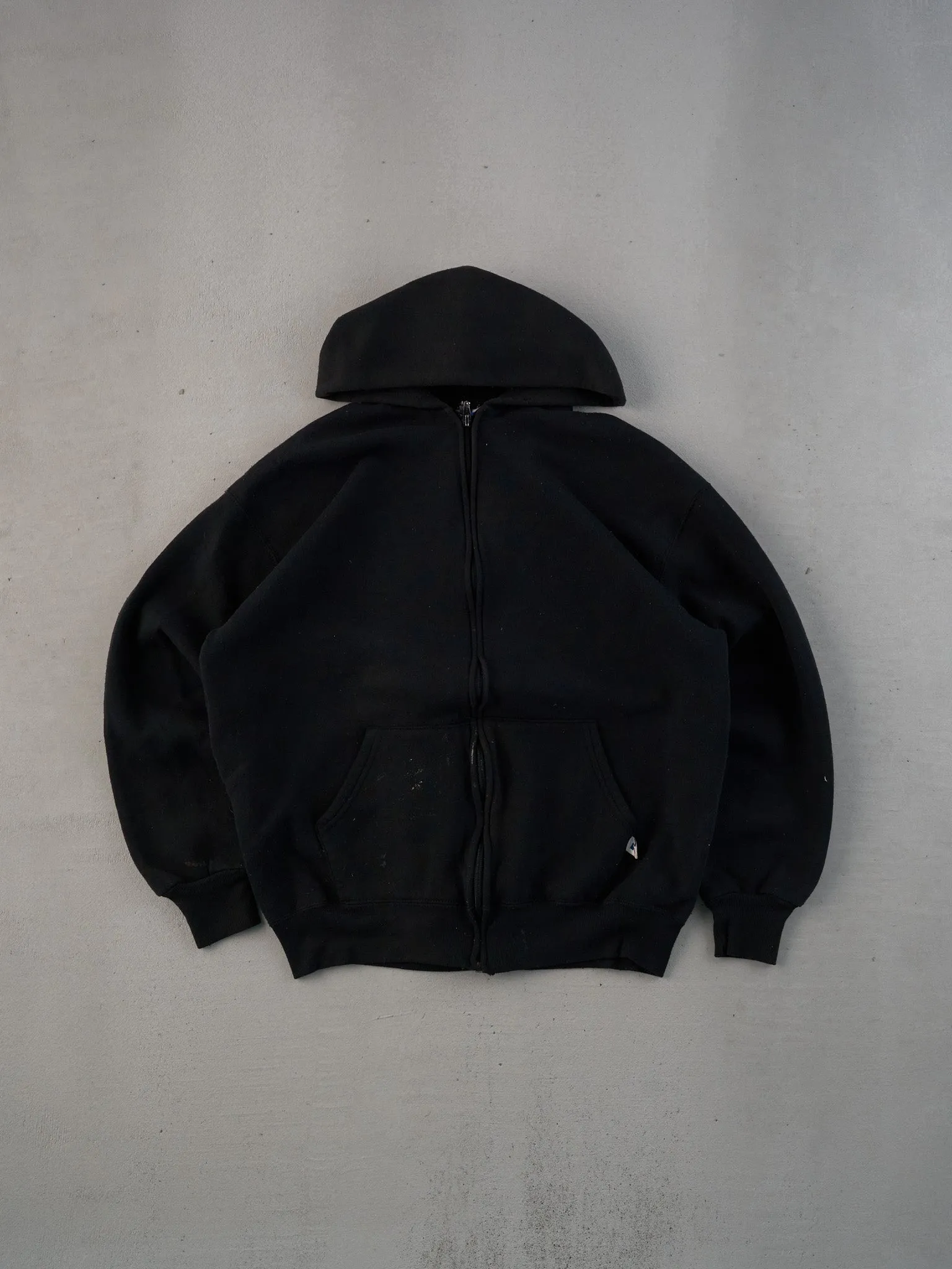 Vintage 90s Black Russell Athletics Blank Hooded Zip Up (L) sold by Rebalance Vintage