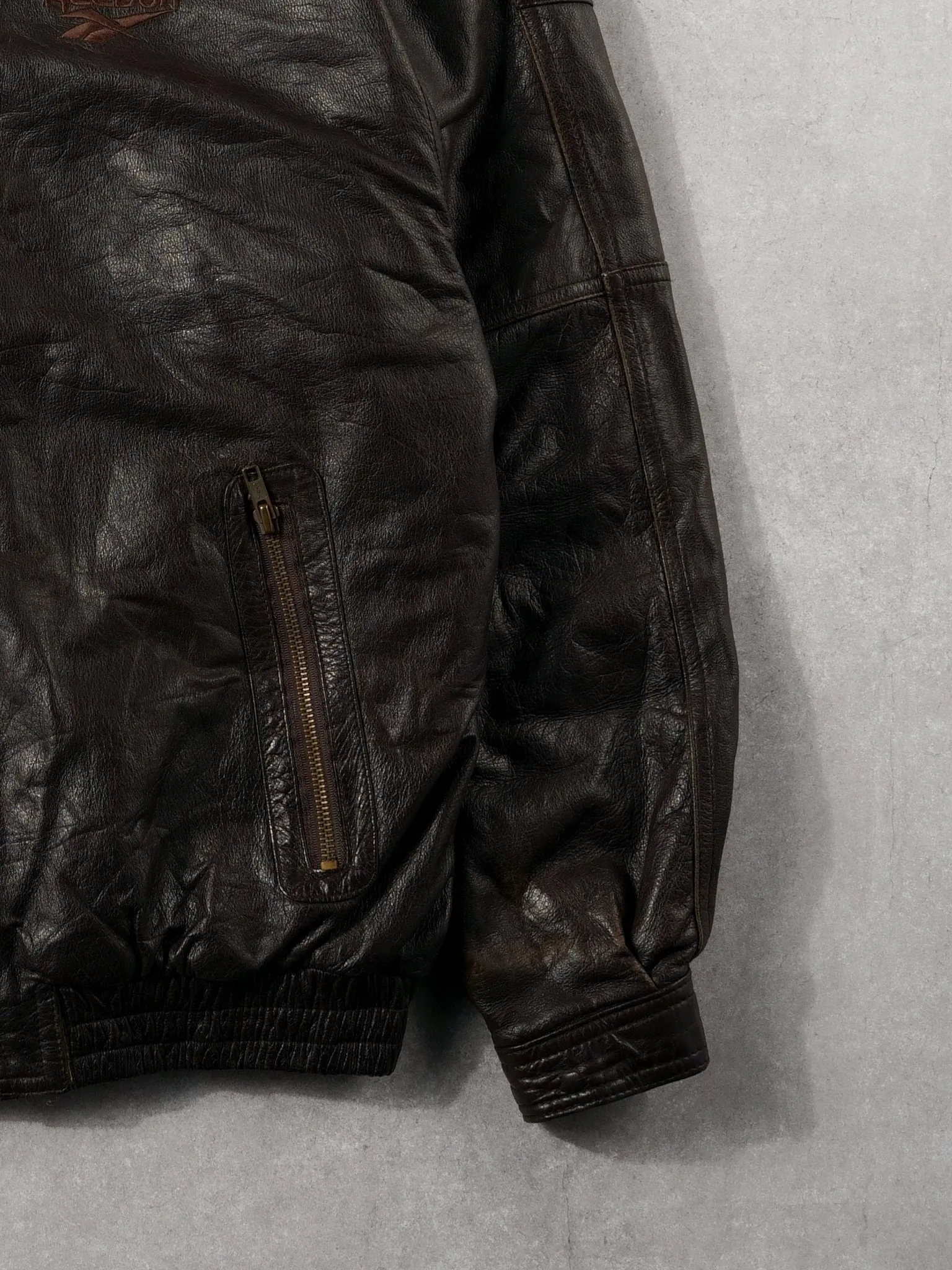 Vintage 90s Dark Brown Reebok Leather Jacket (L) sold by Rebalance Vintage product image thumbnail 3