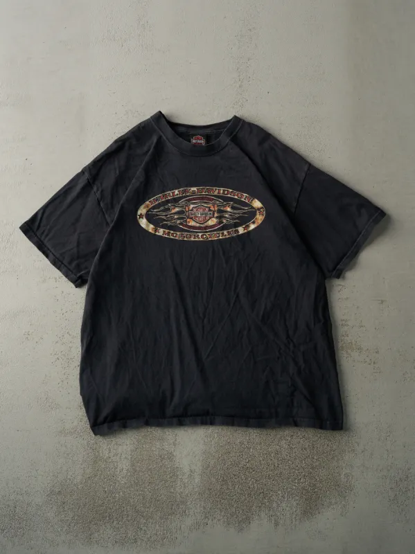 Vintage 07' Black Honesdale, PA Harley Davidson Tee (L) sold by Rebalance Vintage