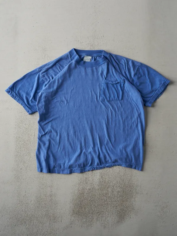 Vintage 90s Blue Blank Single Stitch Pocket Tee (M) sold by Rebalance Vintage