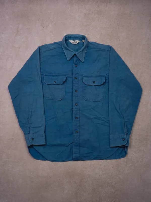 Vintage 80s Light Blue Woolrich Button Up Jacket (L) sold by Rebalance Vintage