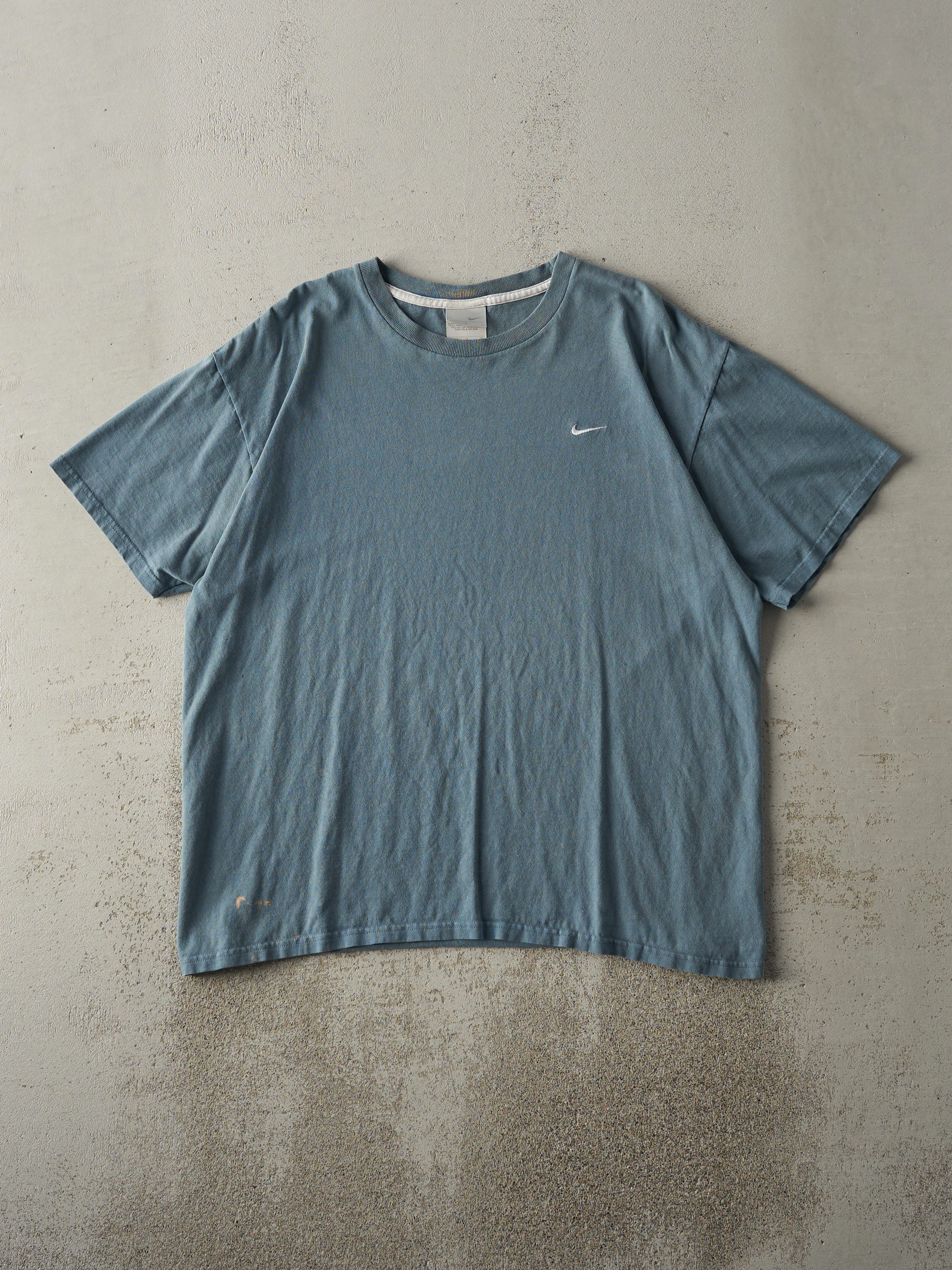 Vintage Y2K Slate Blue Embroidered Nike Swoosh Tee (L) sold by Rebalance Vintage
