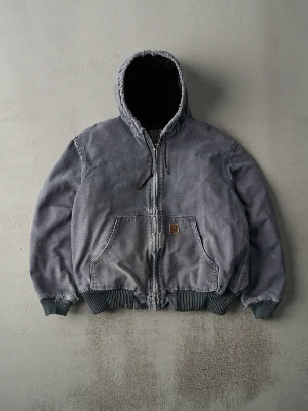 Vintage 90s Washed Slate Blue Carhartt Hooded Workwear Jacket (L) sold by Rebalance Vintage