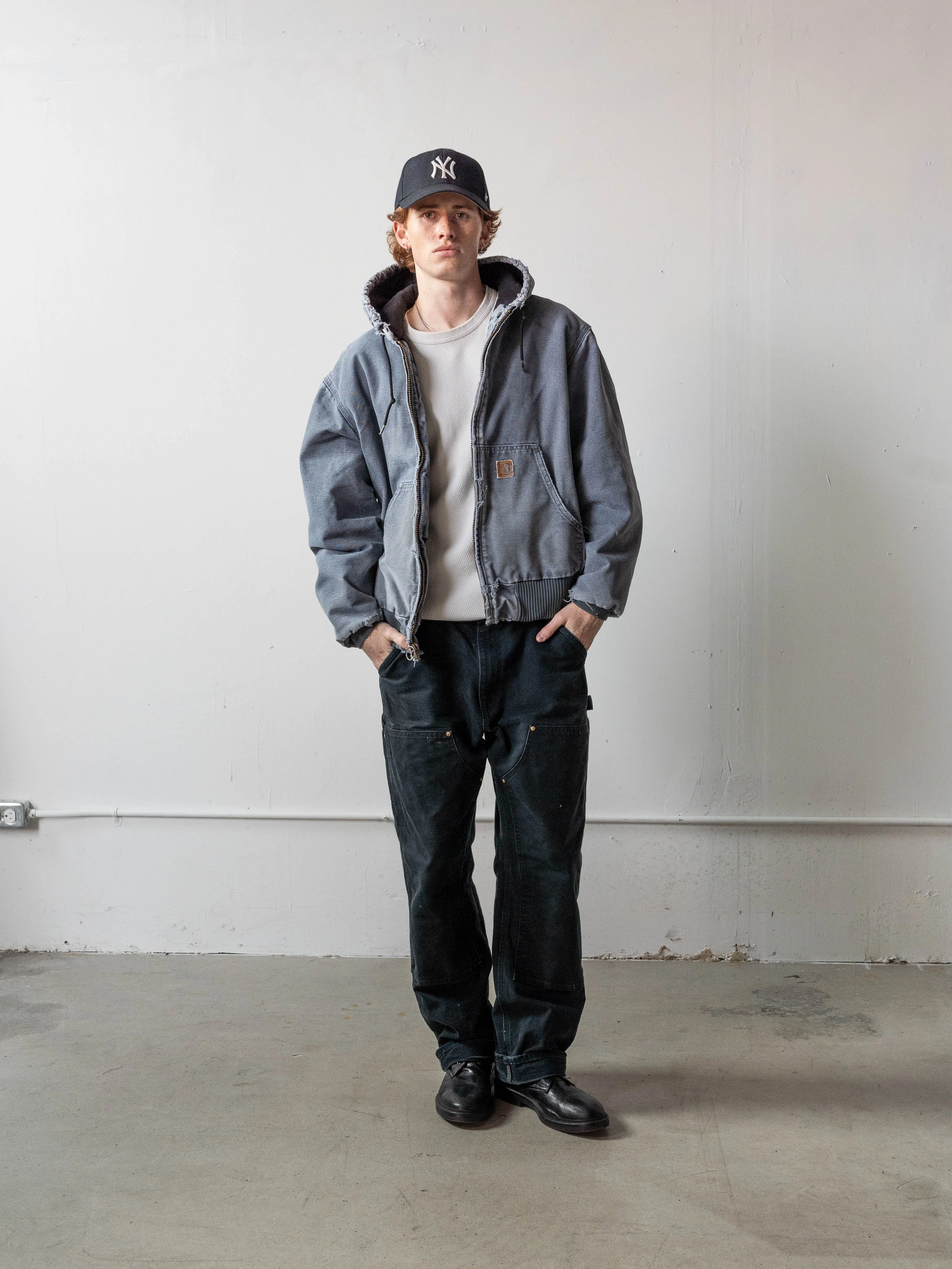 Vintage 90s Washed Slate Blue Carhartt Hooded Workwear Jacket (L) sold by Rebalance Vintage product image thumbnail 2