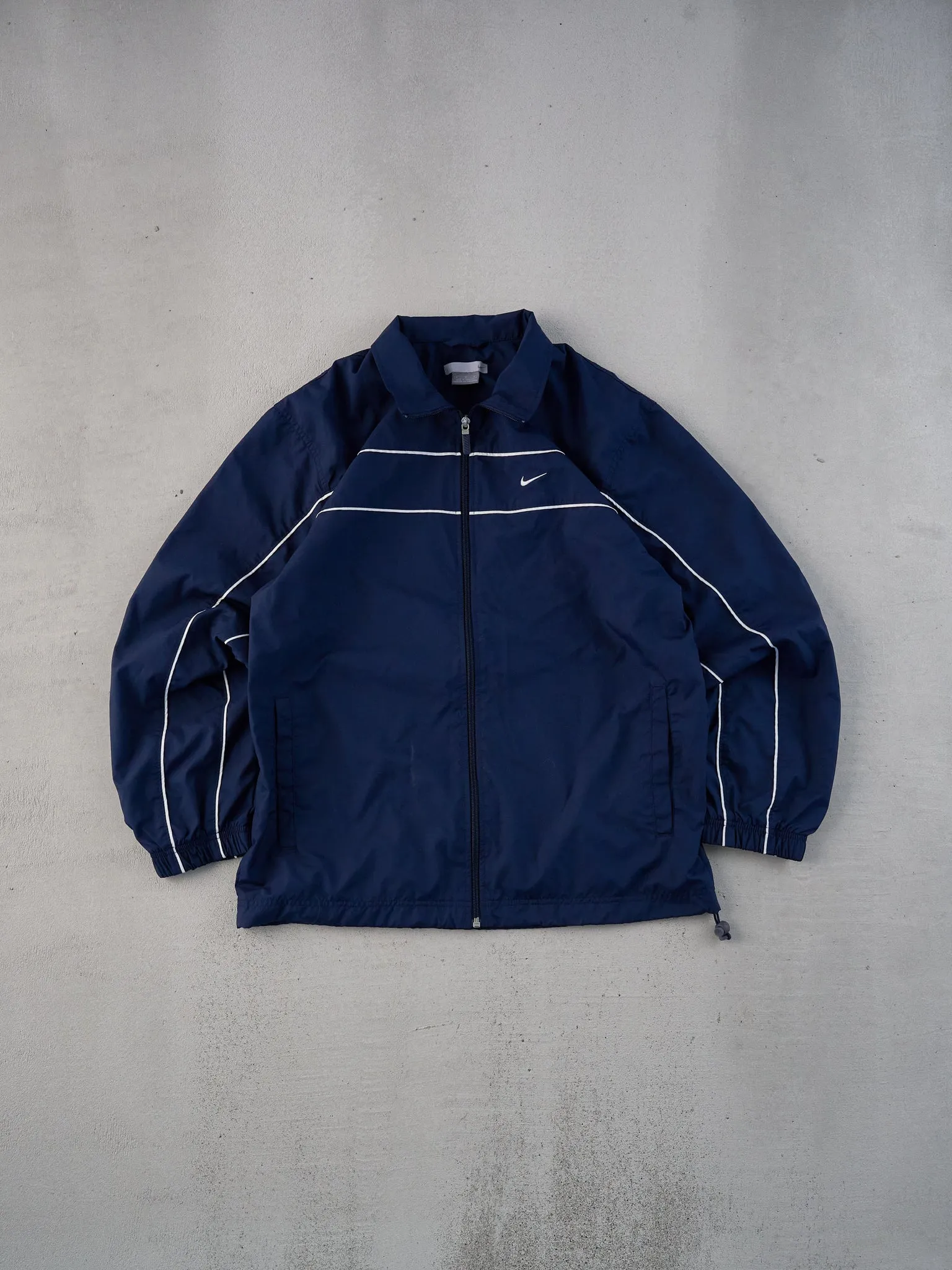 Vintage Y2k Navy Blue Nike Collared Windbreaker Jacket (M) sold by Rebalance Vintage