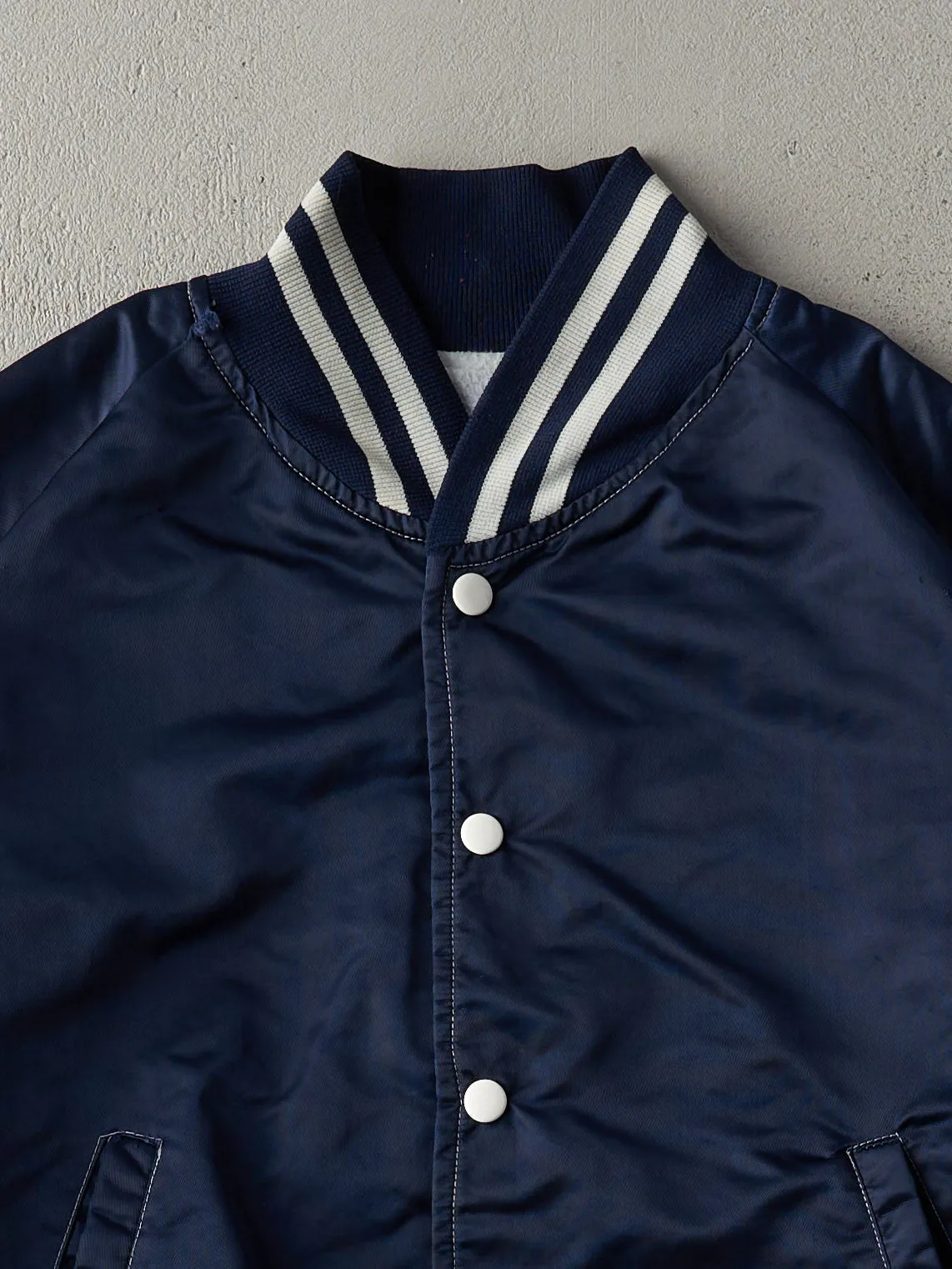 Vintage 80s Navy Blue Penn State Boxy Satin Bomber Jacket (M) sold by Rebalance Vintage product image thumbnail 3