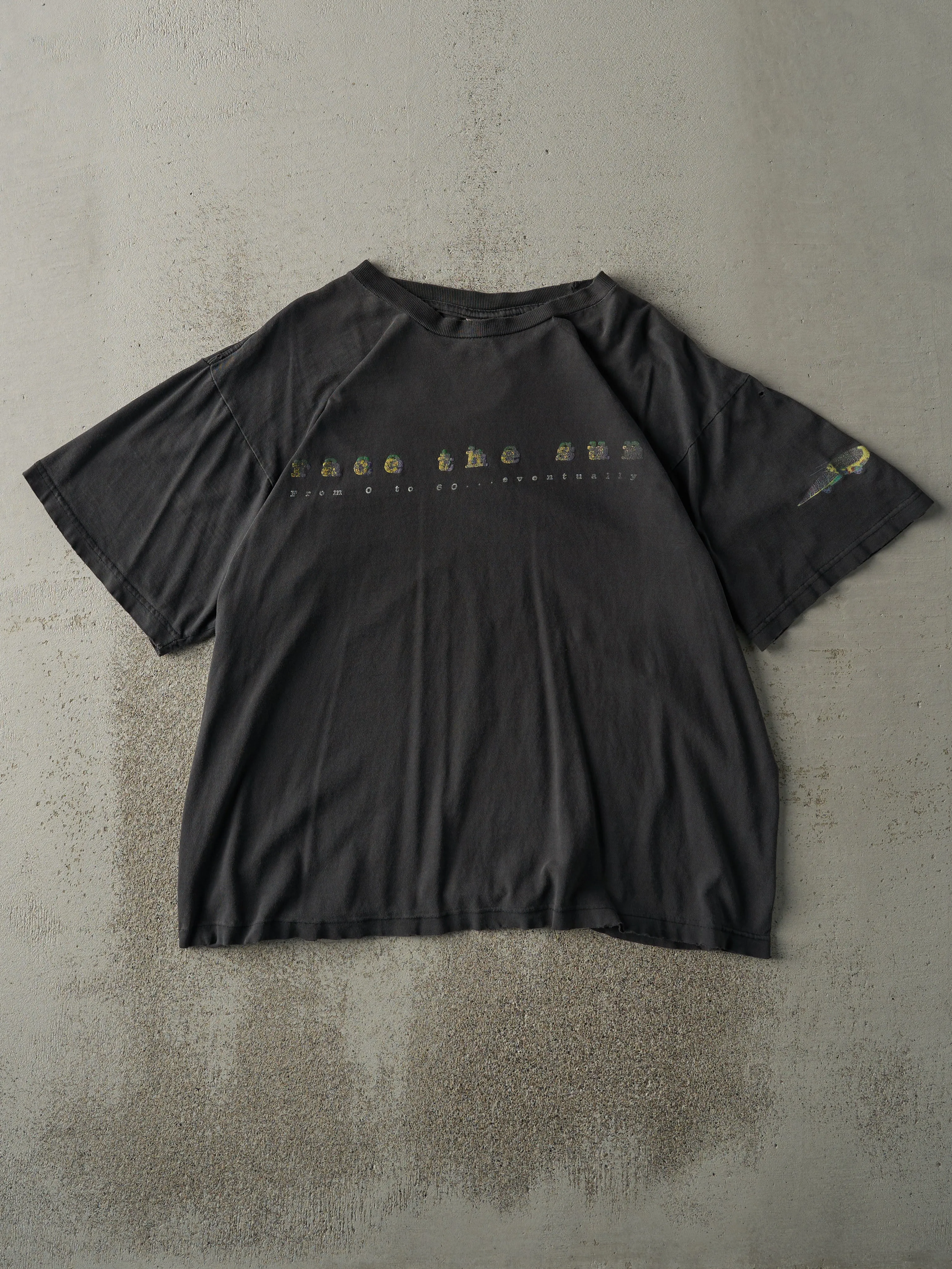 Vintage 90s Faded Black "Race The Sun" Tee (L) sold by Rebalance Vintage