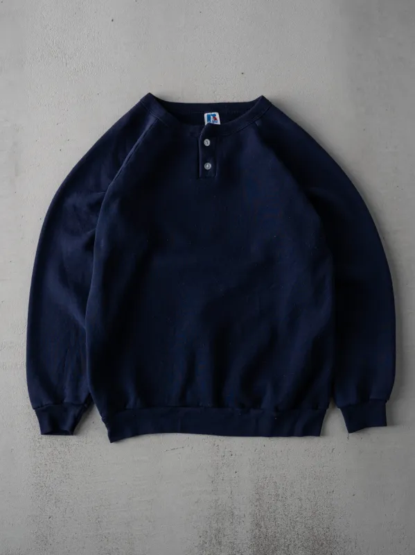 Vintage 80s Dark Blue Russell Athletics 1/4 Button Blank Sweater (M) sold by Rebalance Vintage