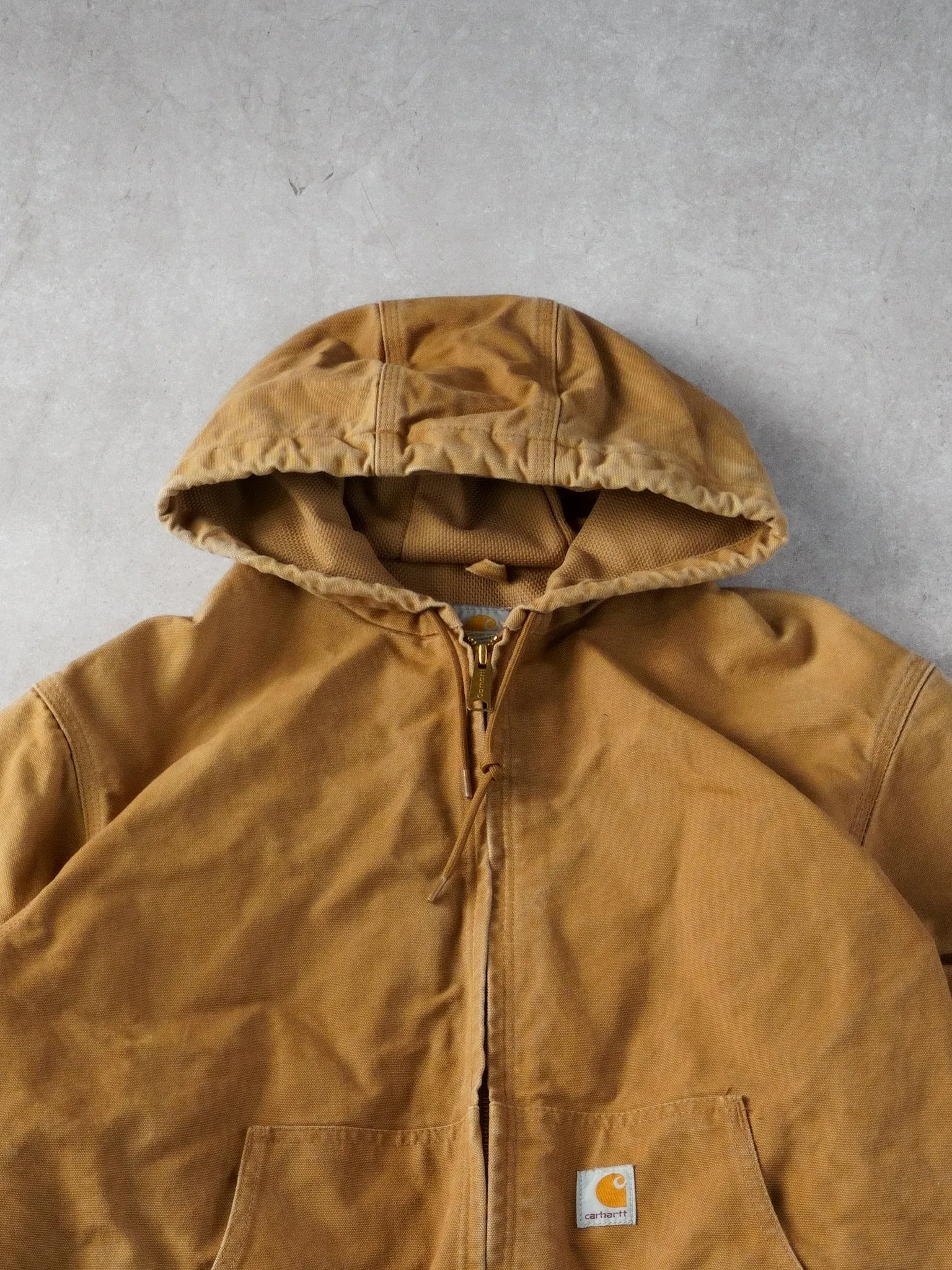 Vintage 90s Khaki Carhartt Workwear Hooded Jacket (XL) sold by Rebalance Vintage product image thumbnail 2