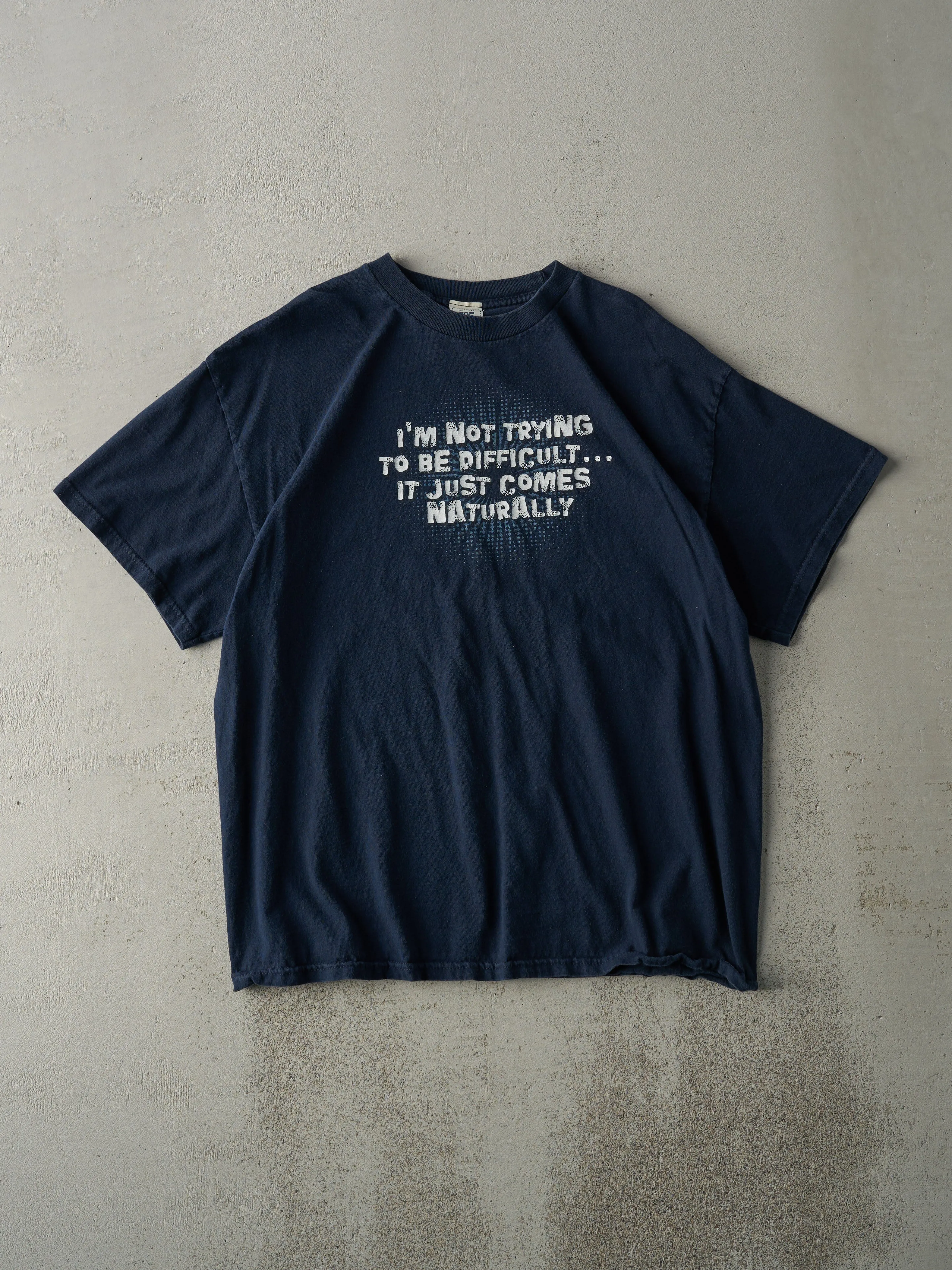 Vintage Y2K Navy "I'm Not Trying To Be Difficult" Tee (M) sold by Rebalance Vintage