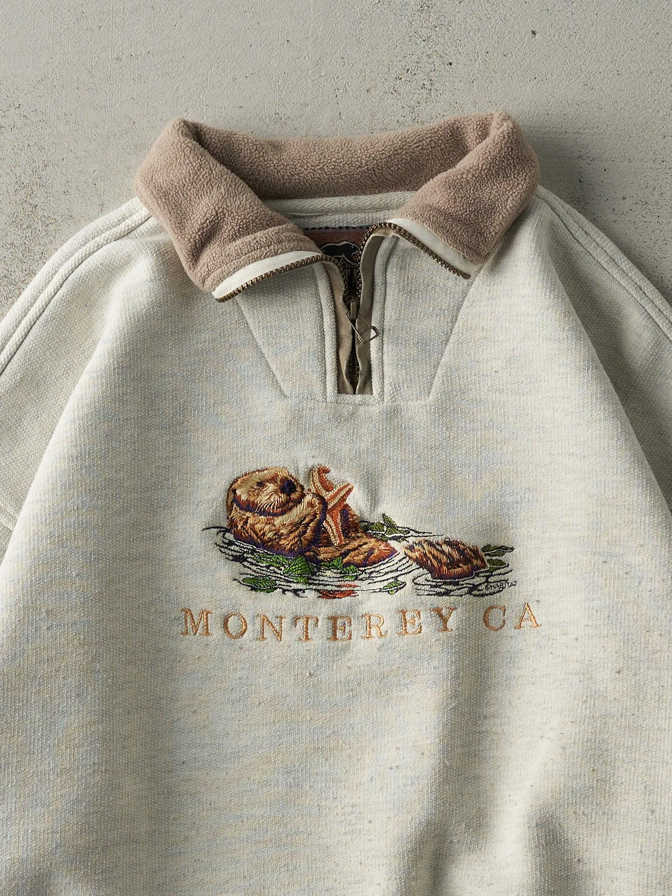 Vintage 90s Beige Embroidered Monterey CA Boxy Quarter Zip (L) sold by Rebalance Vintage product image thumbnail 2