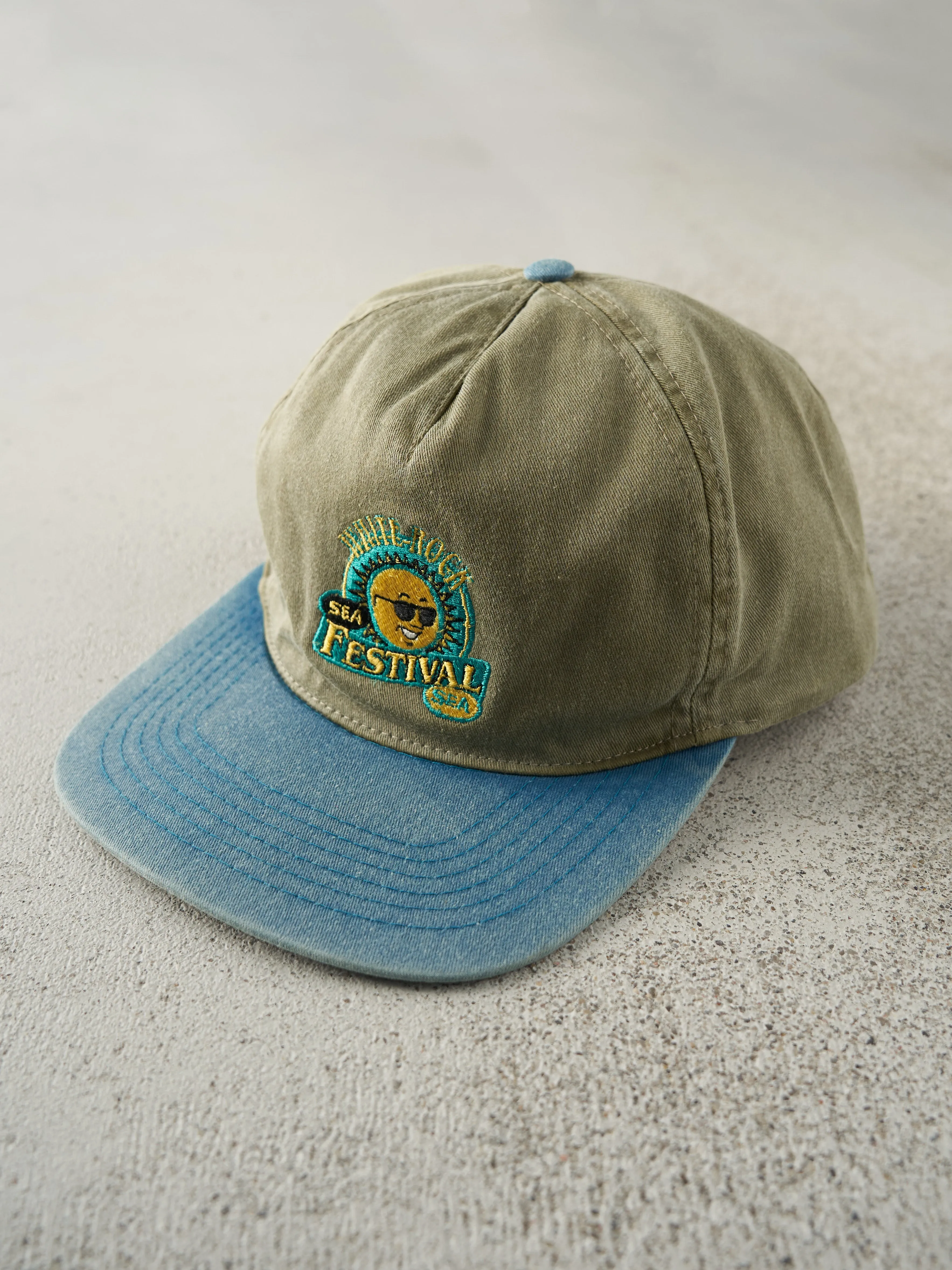 Vintage 90s Beige & Blue Embroidered White Rock Sea Festival Snapback Hat sold by Rebalance Vintage product image thumbnail 2