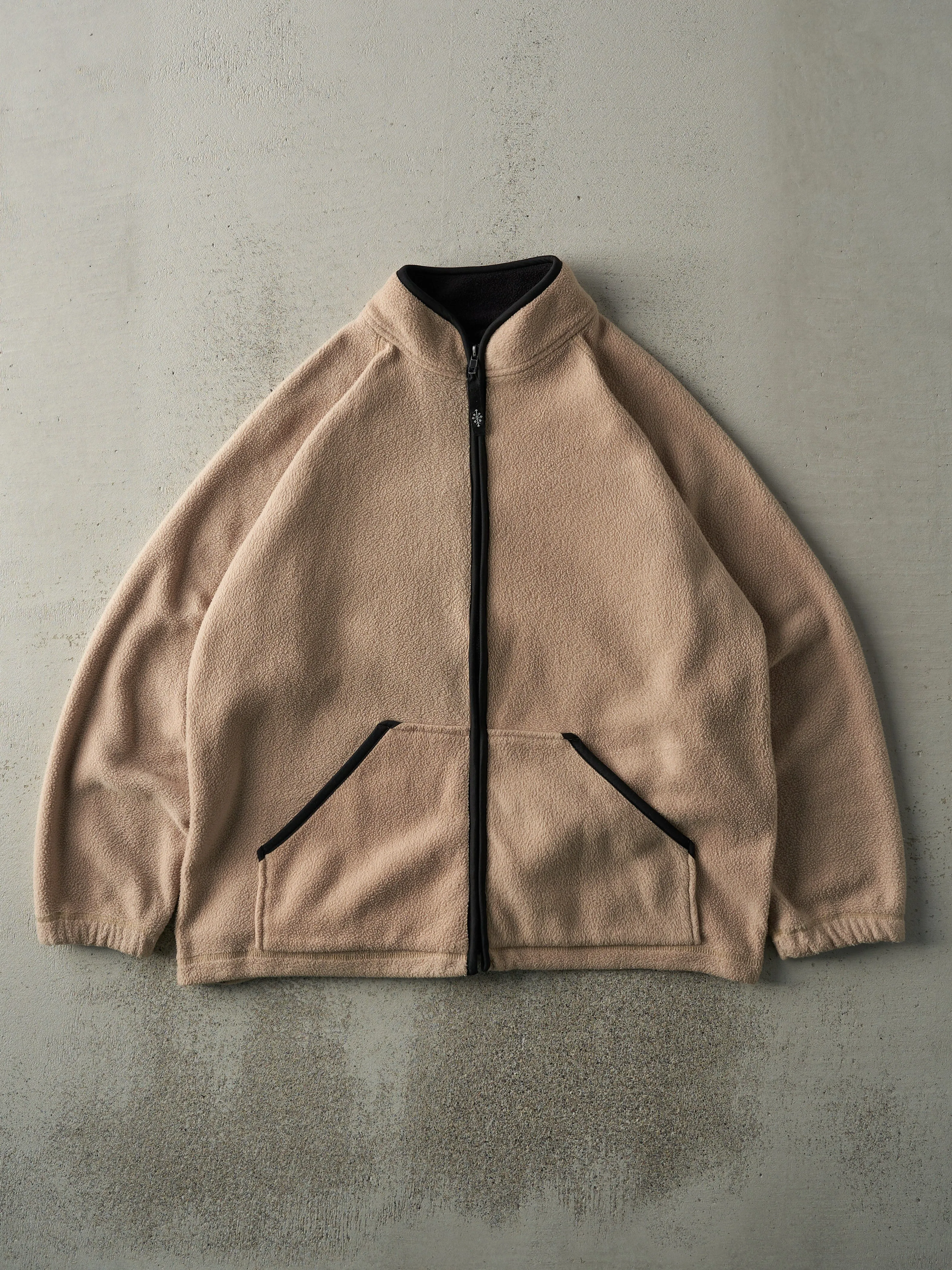 Vintage 90s Beige Zip Up Fleece Sweater (L) sold by Rebalance Vintage