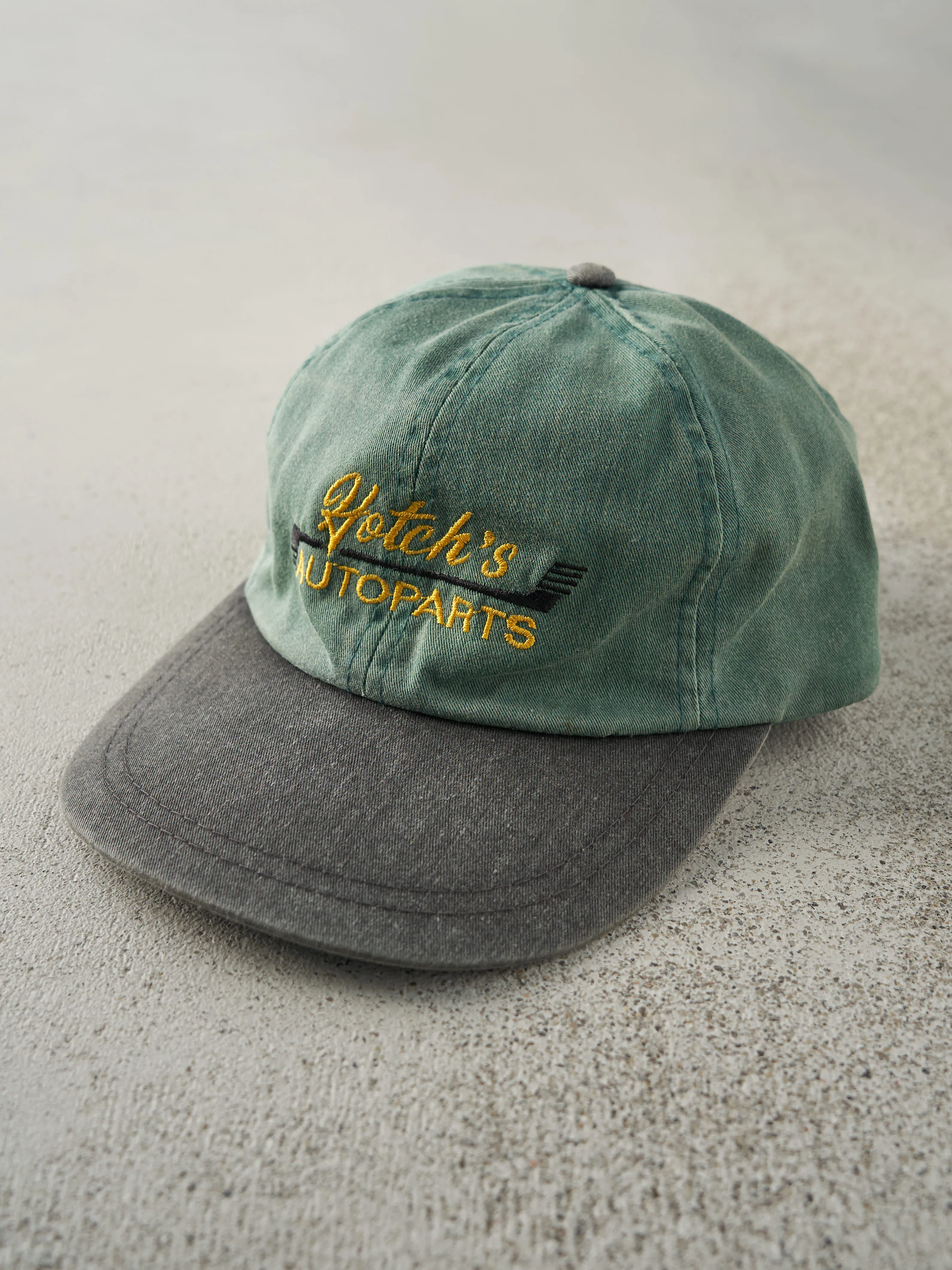 Vintage 90s Green & Black Hotch's Auto Parts Leather Strap Back Hat sold by Rebalance Vintage product image thumbnail 2