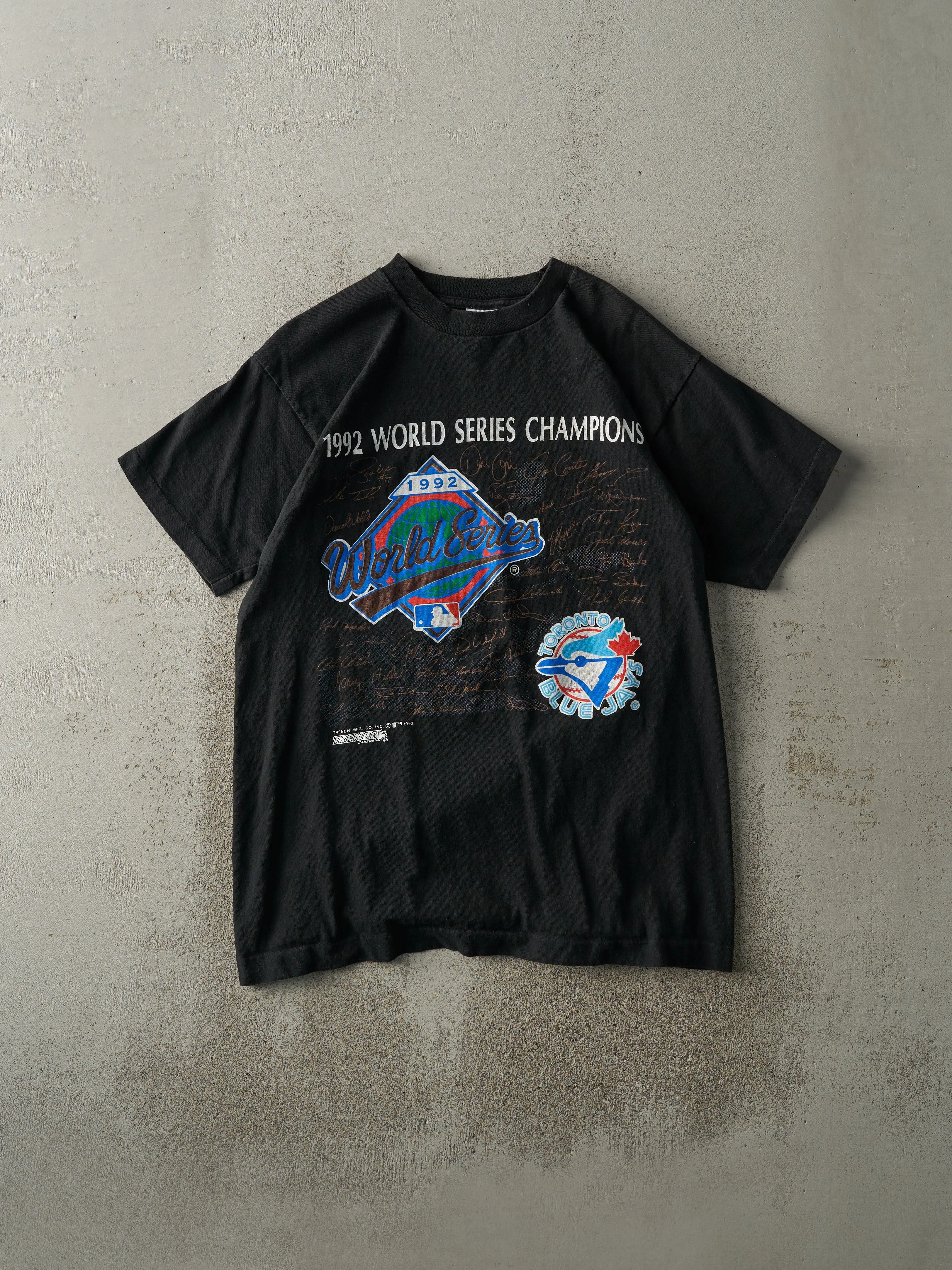 Vintage 92' Black Toronto Blue Jays World Series Champions Single Stitch Tee (M/L) sold by Rebalance Vintage