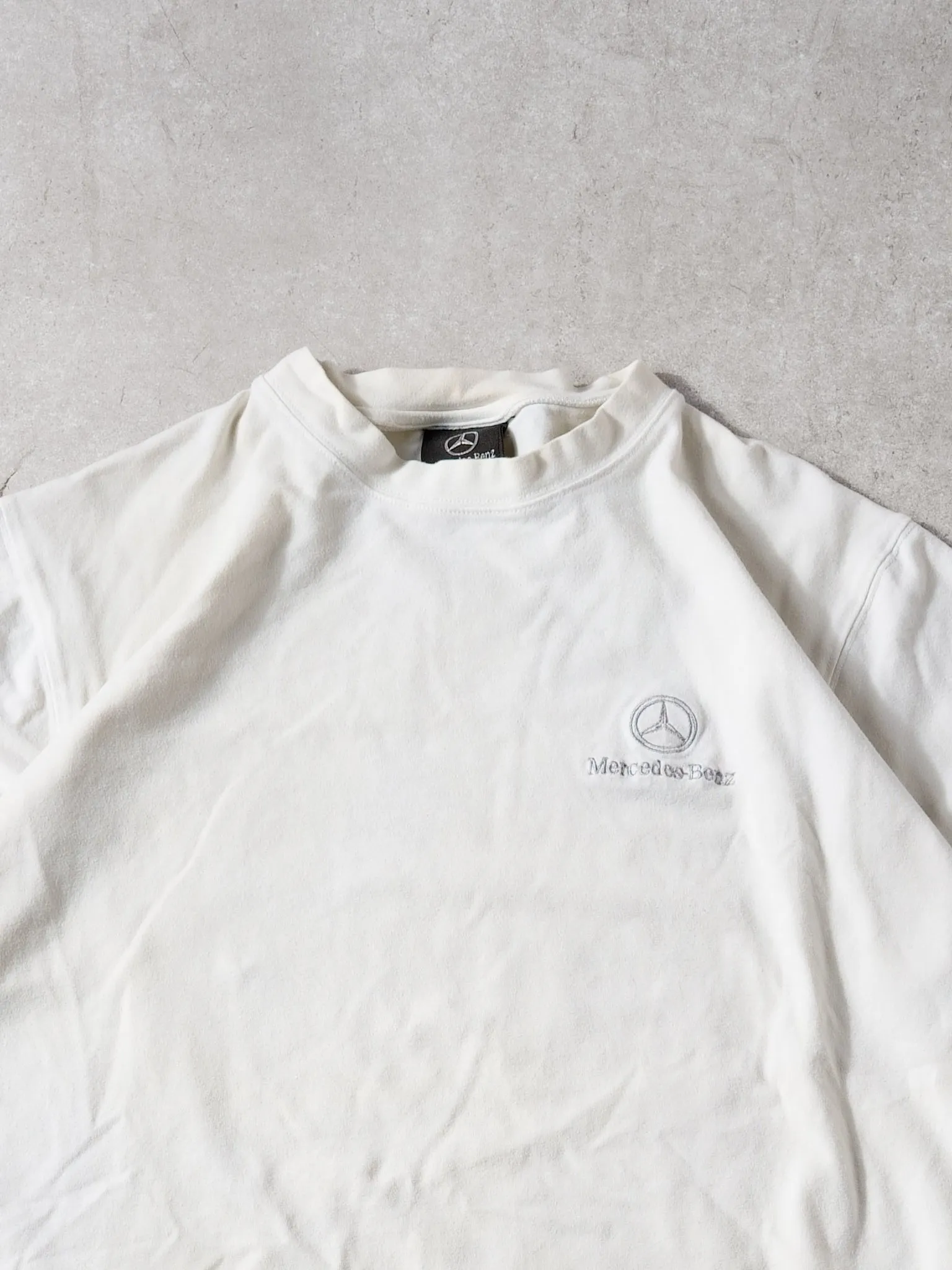 Vintage 90s White Mercedes Benz Embroidery Tee (M/L) sold by Rebalance Vintage product image thumbnail 2