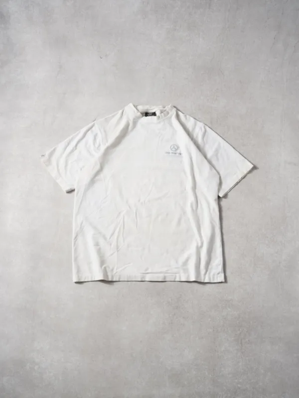 Vintage 90s White Mercedes Benz Embroidery Tee (M/L) sold by Rebalance Vintage