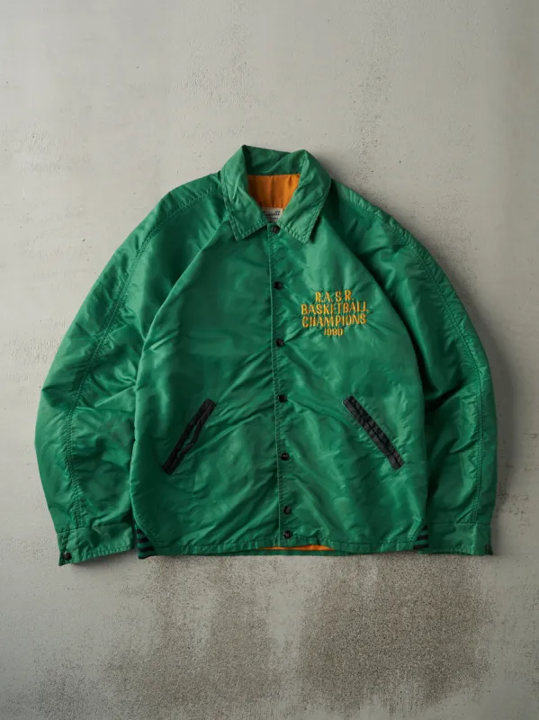 Vintage 80s Green R.A. SR Basketball Champions Nylon Puffer Jacket (M) sold by Rebalance Vintage