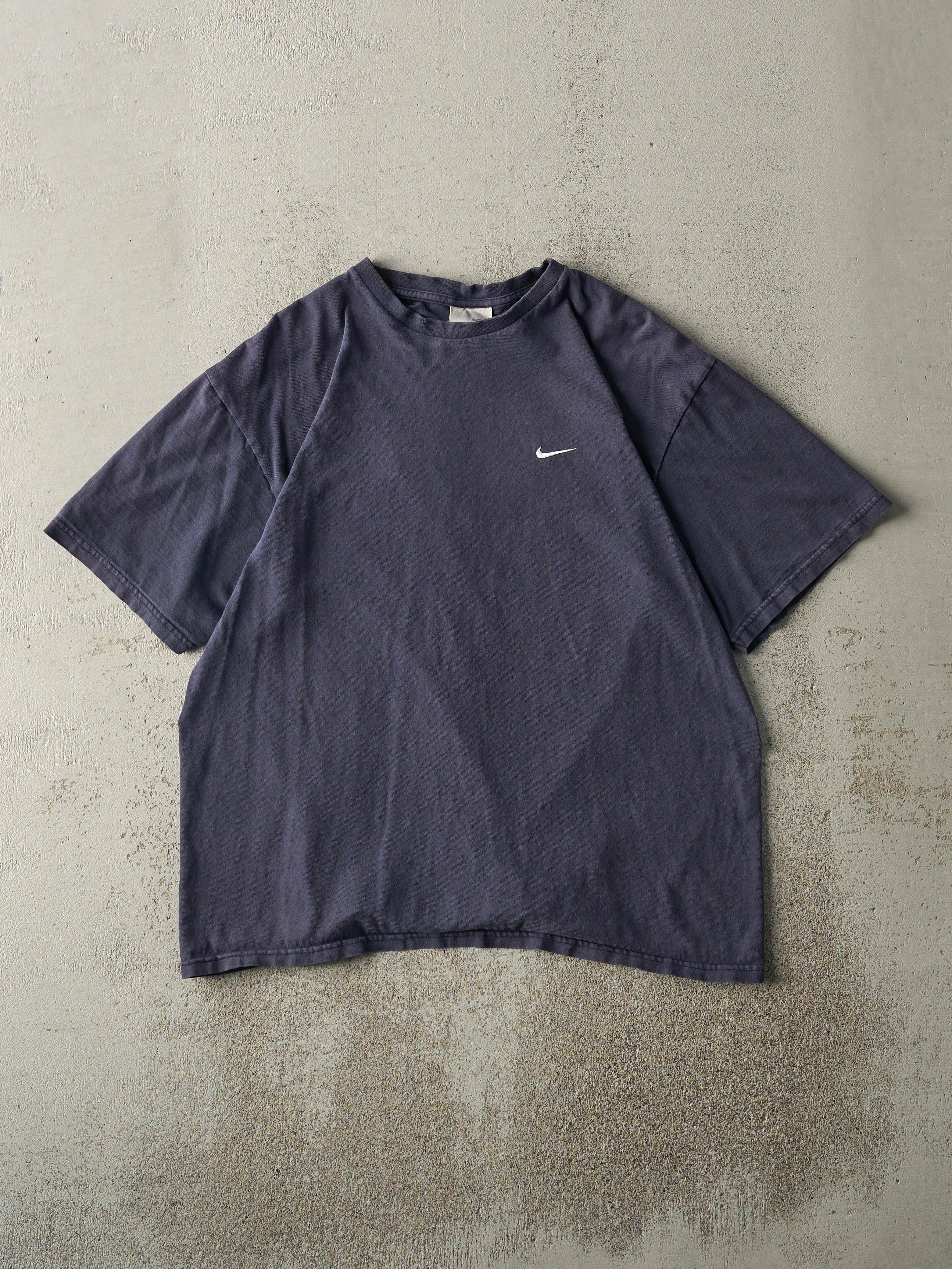 Vintage Y2K Navy Blue Nike Swoosh Embroidered Tee (M) sold by Rebalance Vintage