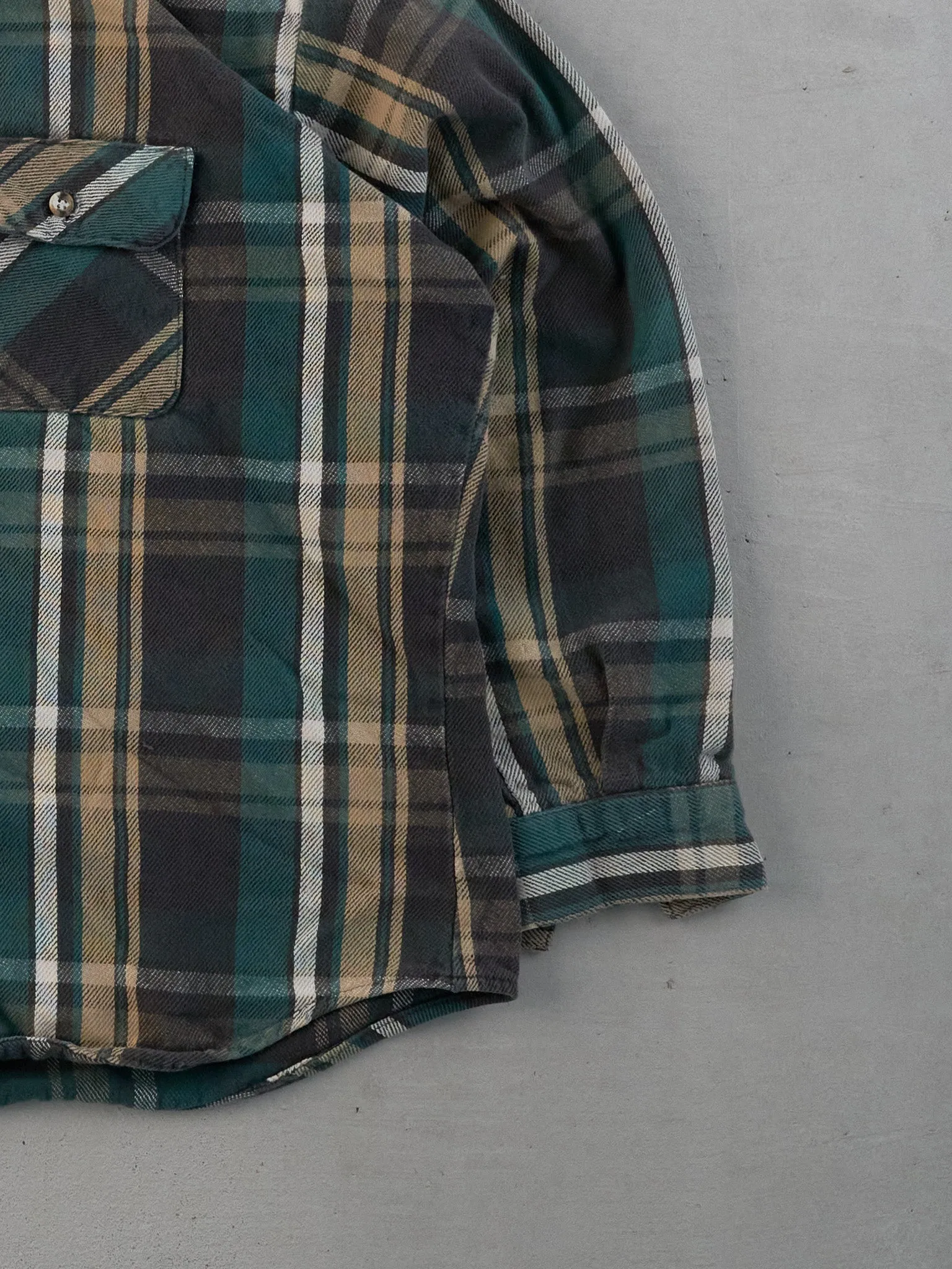Vintage 90s Green and Beige Flannel Collared Button Up (L) sold by Rebalance Vintage product image thumbnail 3